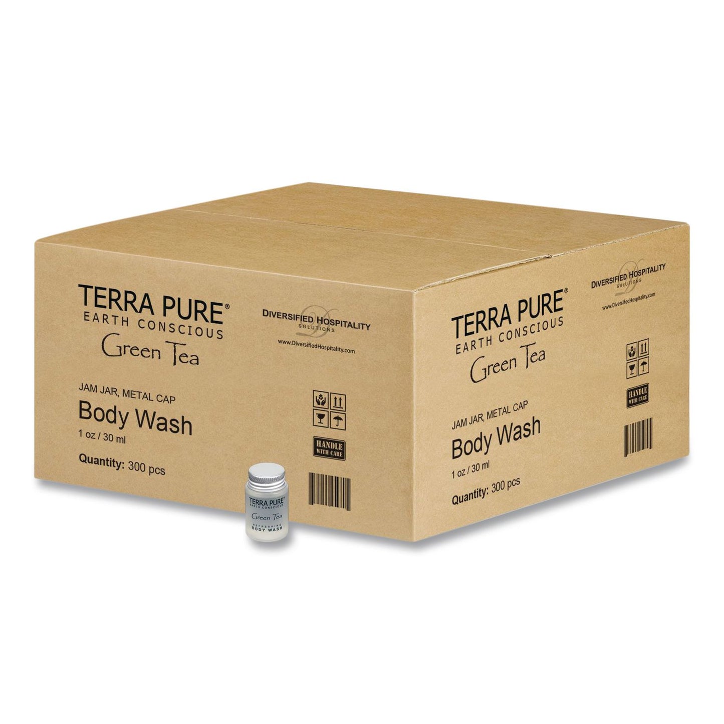 Diversified Hospitality Solutions Terra Pure Shampoo Jam Jar, Green Tea Lemongrass Scent, 1 oz Jar, 300/Carton (DHS007460)