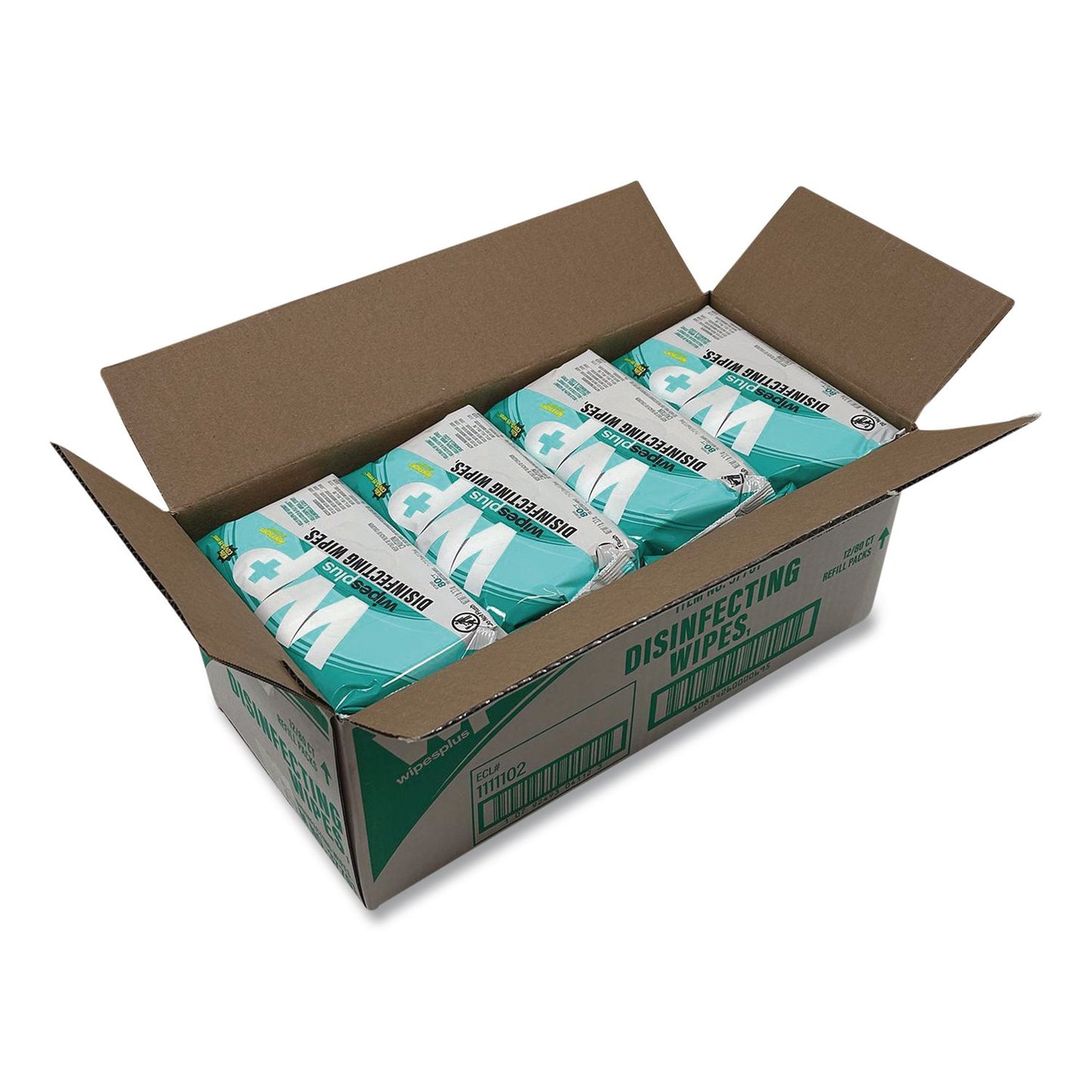 Carlisle WipesPlus Disinfecting Surface Wipes, 1-Ply, 7 x 8, Lemon, White, 80 Wipes/Refill Pack, 12 Packs/Carton (CFS37701)