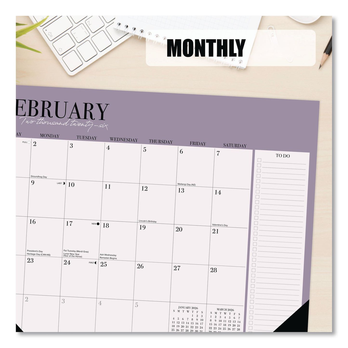 Willow Creek Press Modern Minimalist Large Monthly Desk Pad Calendar, 22x17, White/Teal Sheets, Black Headband/Corners, 12-Month (Jan-Dec) 2026 (WPR57230)