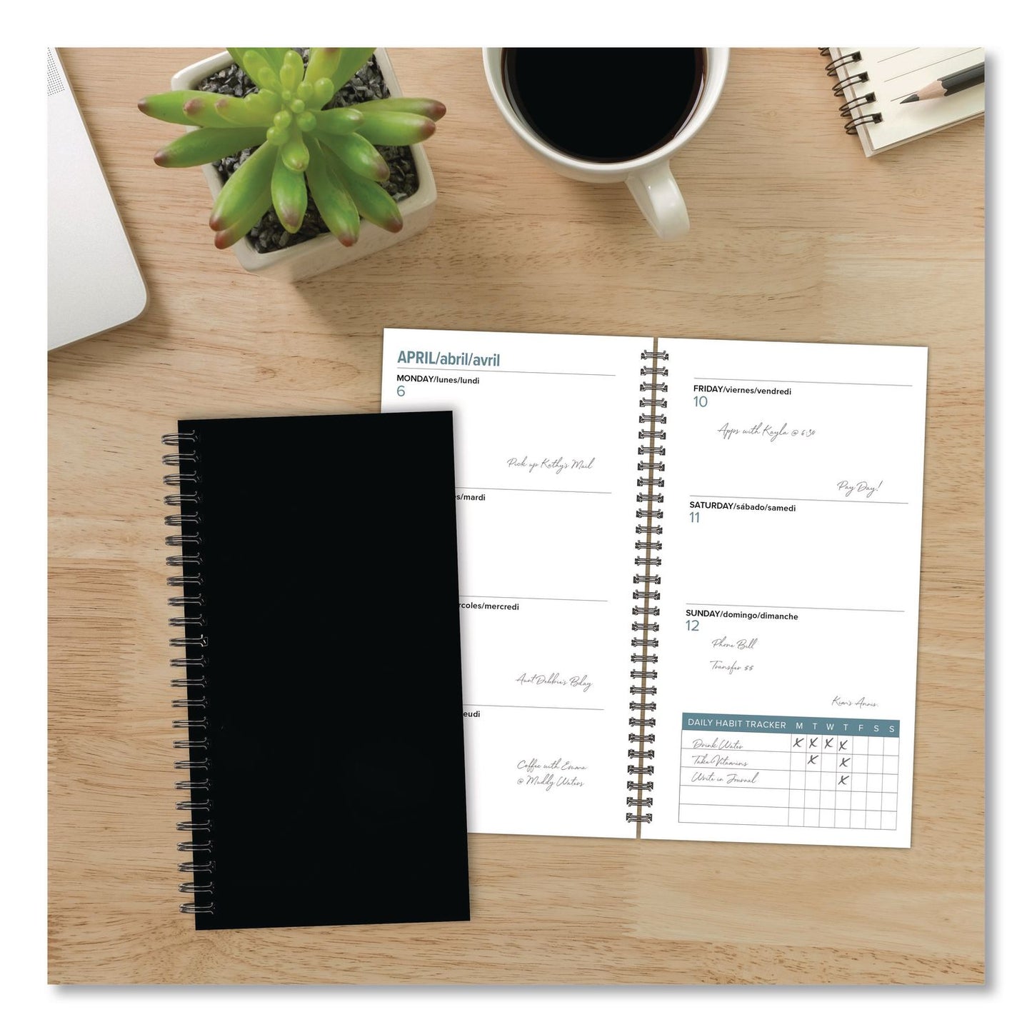 Willow Creek Press Black Softcover Weekly/Monthly Spiral Planner. 6.5 x 3.5, Black Cover, 12-Month (Jan to Dec): 2026 (WPR57315)