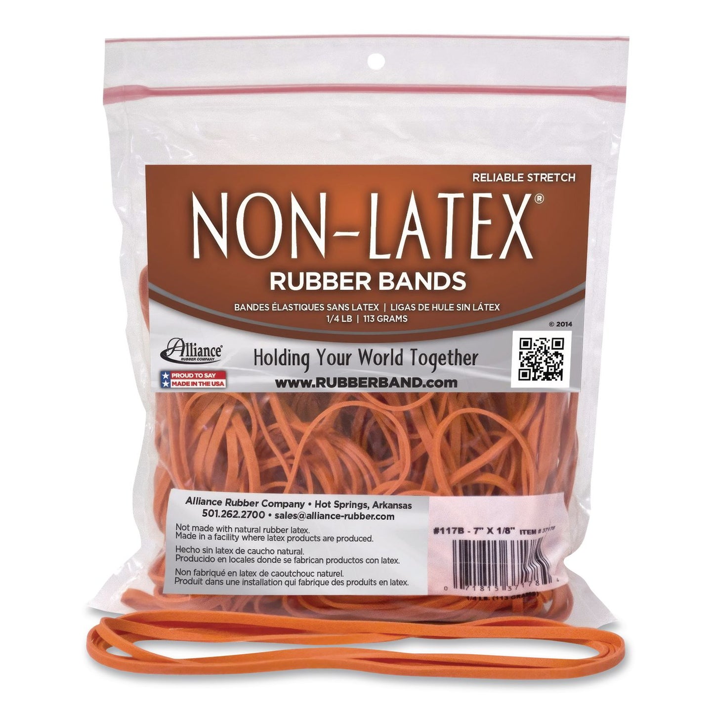 Alliance® Non-Latex Rubber Bands, Size 117B, Orange, 63/Pack (AIP37178)