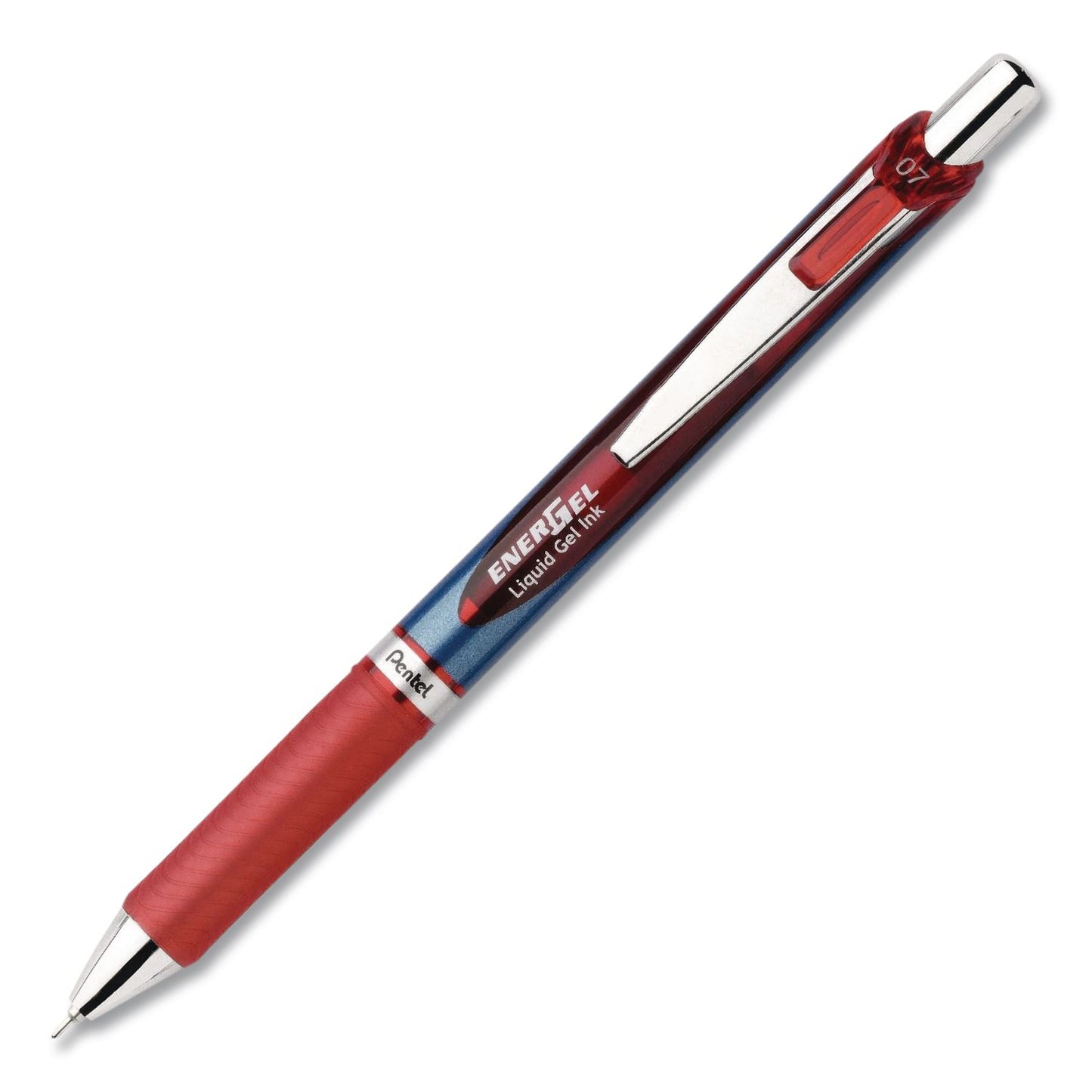 Pentel® EnerGel RTX Deluxe Gel Pen, Retractable, Medium 0.7 mm, Red Ink, Red/Blue Barrel, Dozen (PENBLN77BDZ)