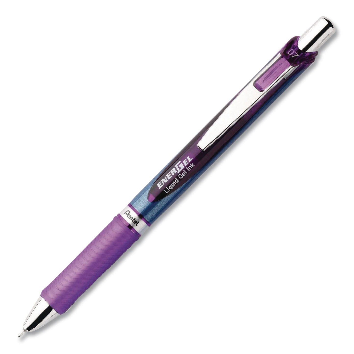 Pentel® EnerGel RTX Deluxe Gel Pen, Retractable, Medium 0.7 mm, Violet Ink, Violet/Blue Barrel, Dozen (PENBLN77VDZ)