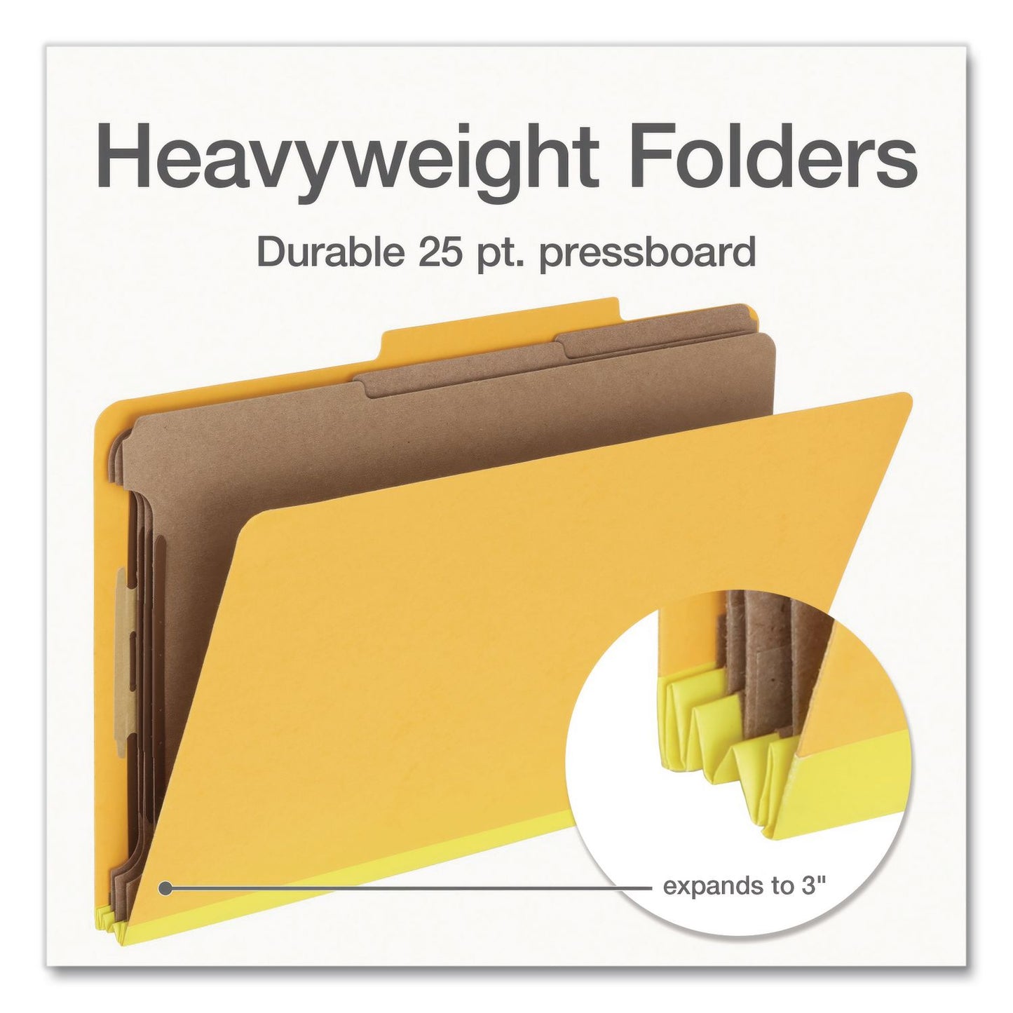 Pendaflex® Heavy-Duty Pressboard Classification Folder, 2/5-Cut Tab, Expands 3", 3 Dividers, 8 Fasteners, Legal Size, Yellow, 10/Box (PFX1006946)