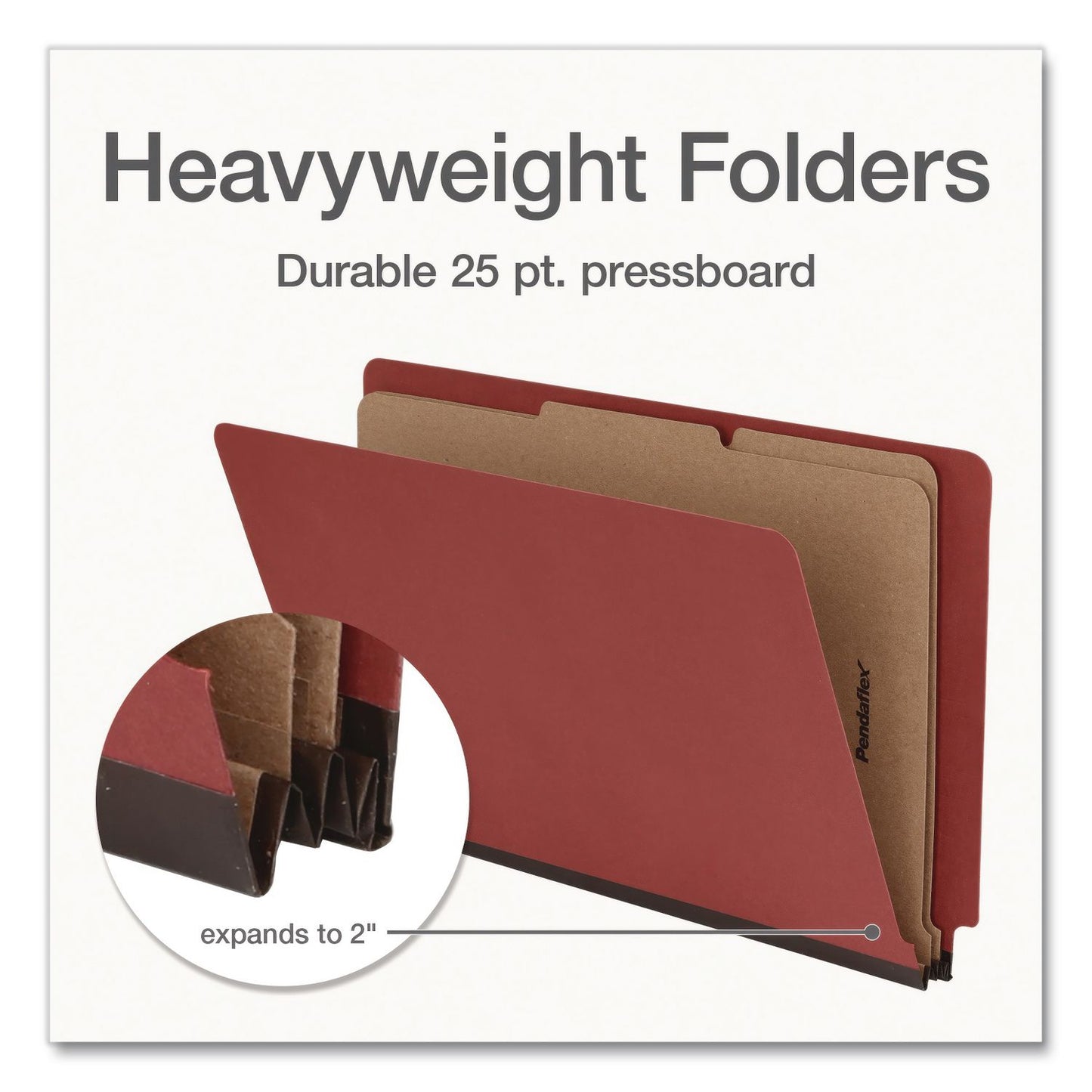 Pendaflex® Heavy-Duty Pressboard End Tab Classification Folders, Expands 2", 2 Dividers, 6 Fasteners, Legal Size, Brown, 10/Box (PFX1007076)