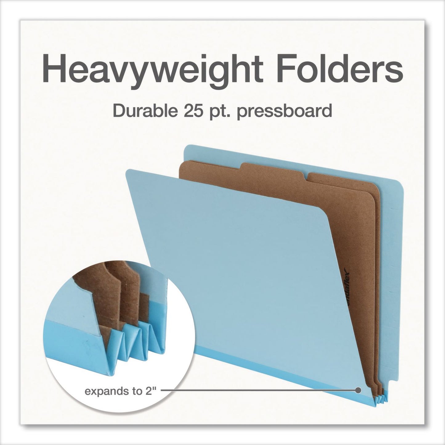 Pendaflex® Heavy-Duty Pressboard End Tab Classification Folders, Expands 2", 2 Dividers, 6 Fasteners, Letter Size, Light Blue, 10/Box (PFX1007077)