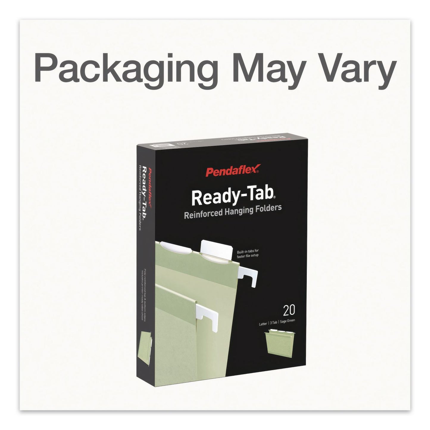 Pendaflex® Ready-Tab Reinforced Hanging File Folders, Letter Size, 1/3-Cut Tabs, Sage Green, 20/Box (PFX1009463)