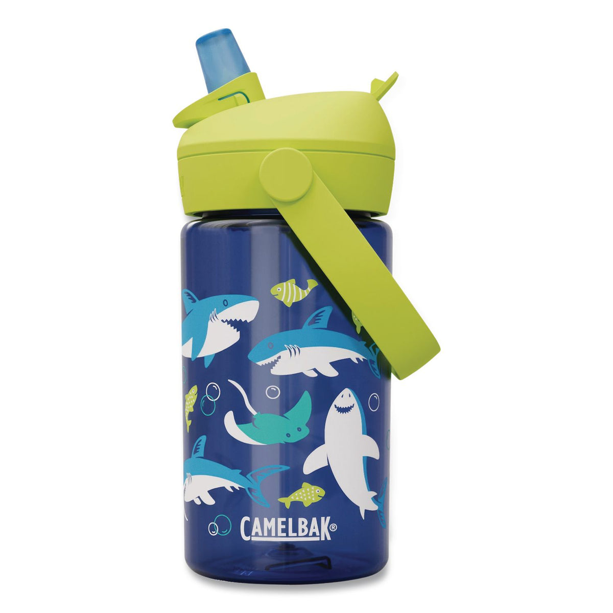 CamelBak® Thrive FlipStraw Plastic Water Bottle, 14 oz, Blue/Yellow, Sharks and Rays (WLB2860403041)