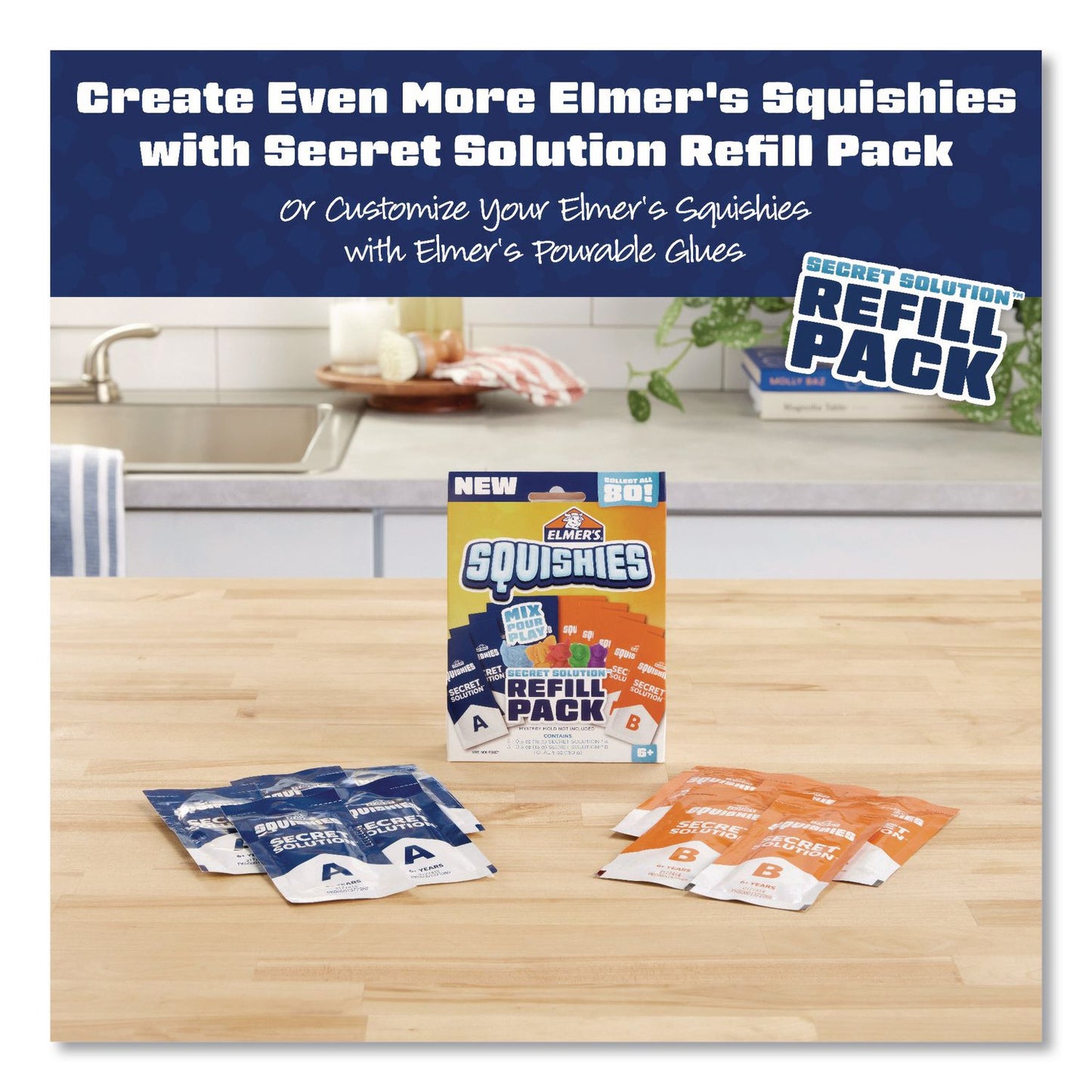 Elmer's® Squishies Kids' Activity Kit with (2) Mystery Character Molds, Ages 6 and Up, 12 Pieces (EPI2176574)