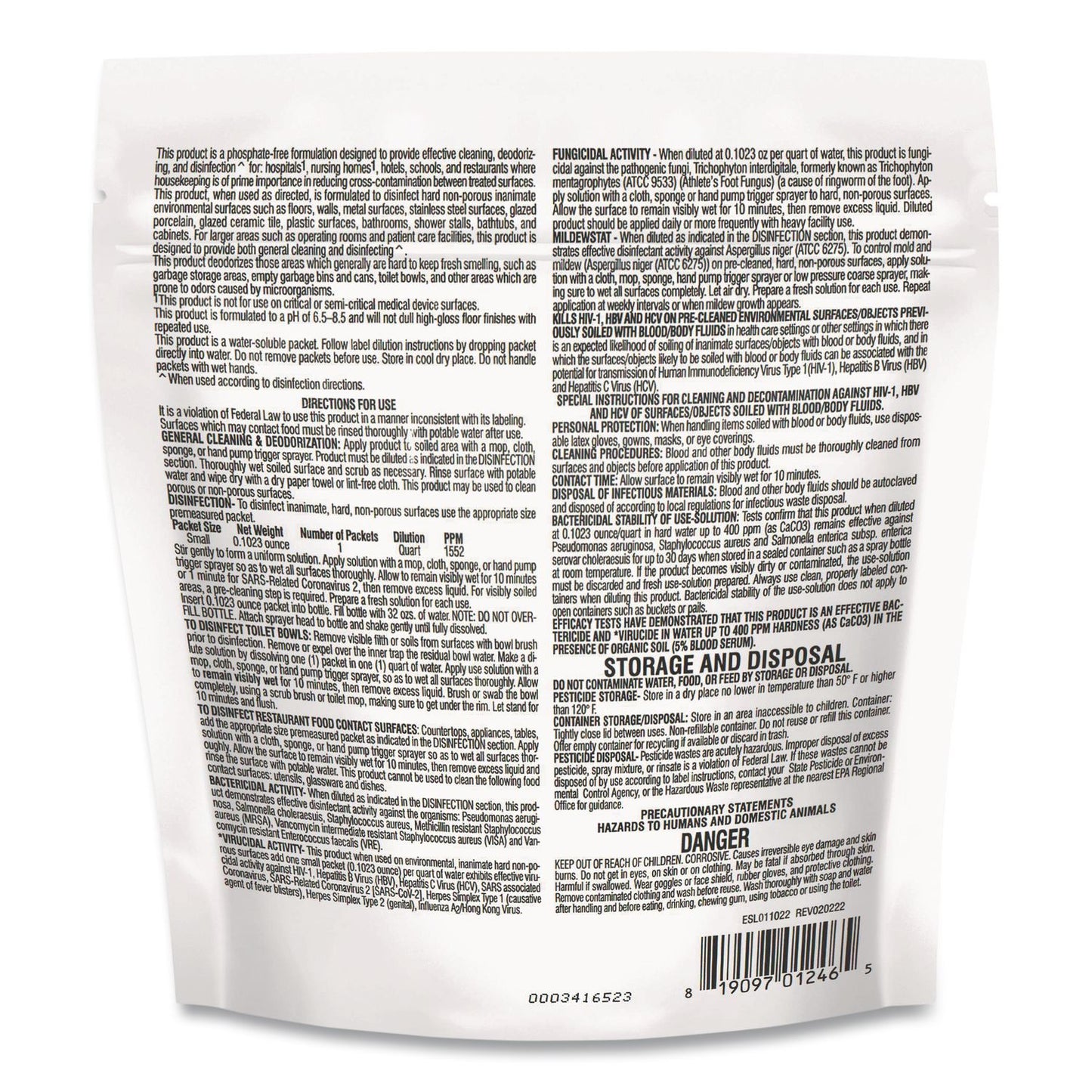 Diversey™ Aqua ChemPacs Disinfectant Cleaner Pods, Marine Scent, 100 Chem Pacs/Pack, 4/Carton (DVO9321131)