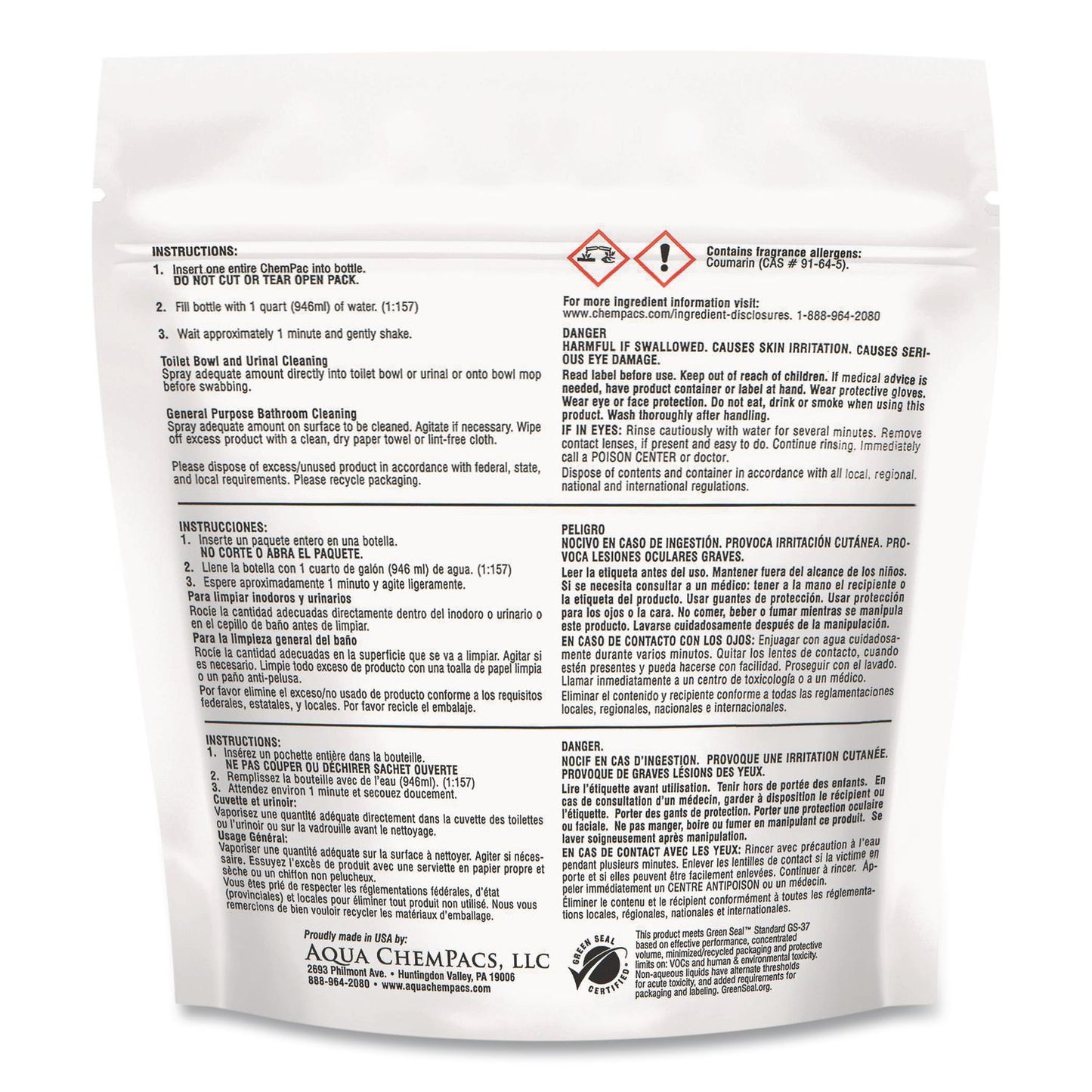 Diversey™ Aqua ChemPacs Non-Acid Bathroom and Bowl Cleaner Starter Pack with Empty 32 oz Spray Bottle, Lavender, 12 ChemPacs/Carton (DVO9321000)