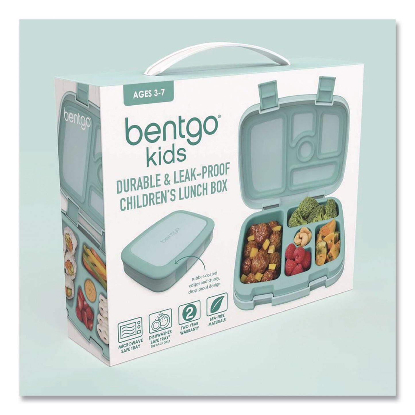 bentgo® Kids Five-Compartment Bento Box, 8.5" x 6.5" x 2", Seafoam Green (BEOKIDSSF)