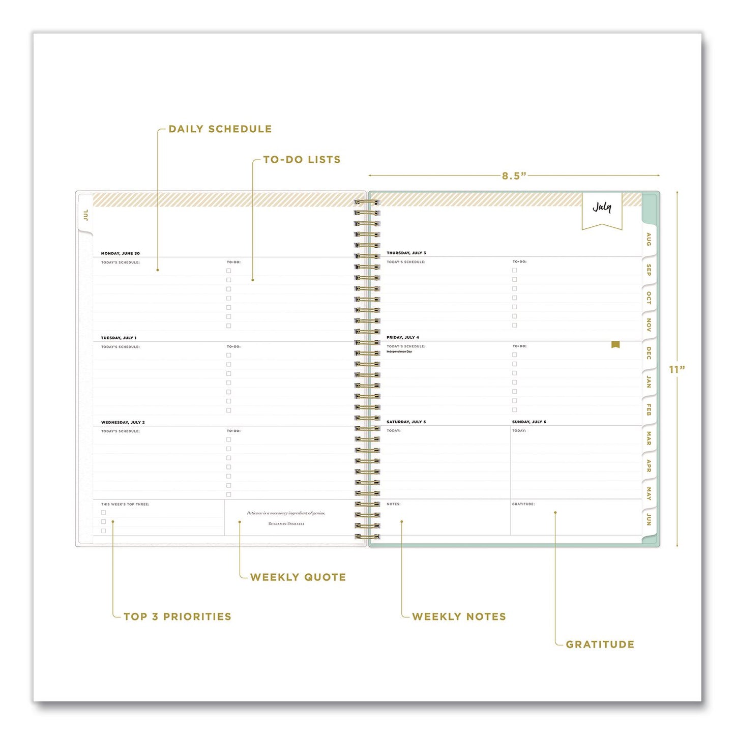 Blue Sky® Day Designer Secret Garden Mint Academic Weekly/Monthly Twin-Wire Notes Planner, 11 x 8.5, 12-Month: July 2025 to June 2026 (BLS137896A26)