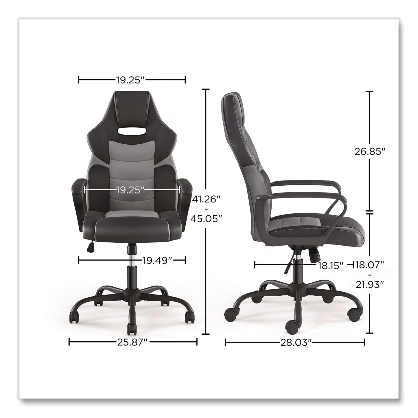 Emerge™ Vector Luxura Faux Leather Gaming Chair, Supports Up to 275 lbs, Black/Gray Seat, Black/Gray Back, Black Base (EEM61108)