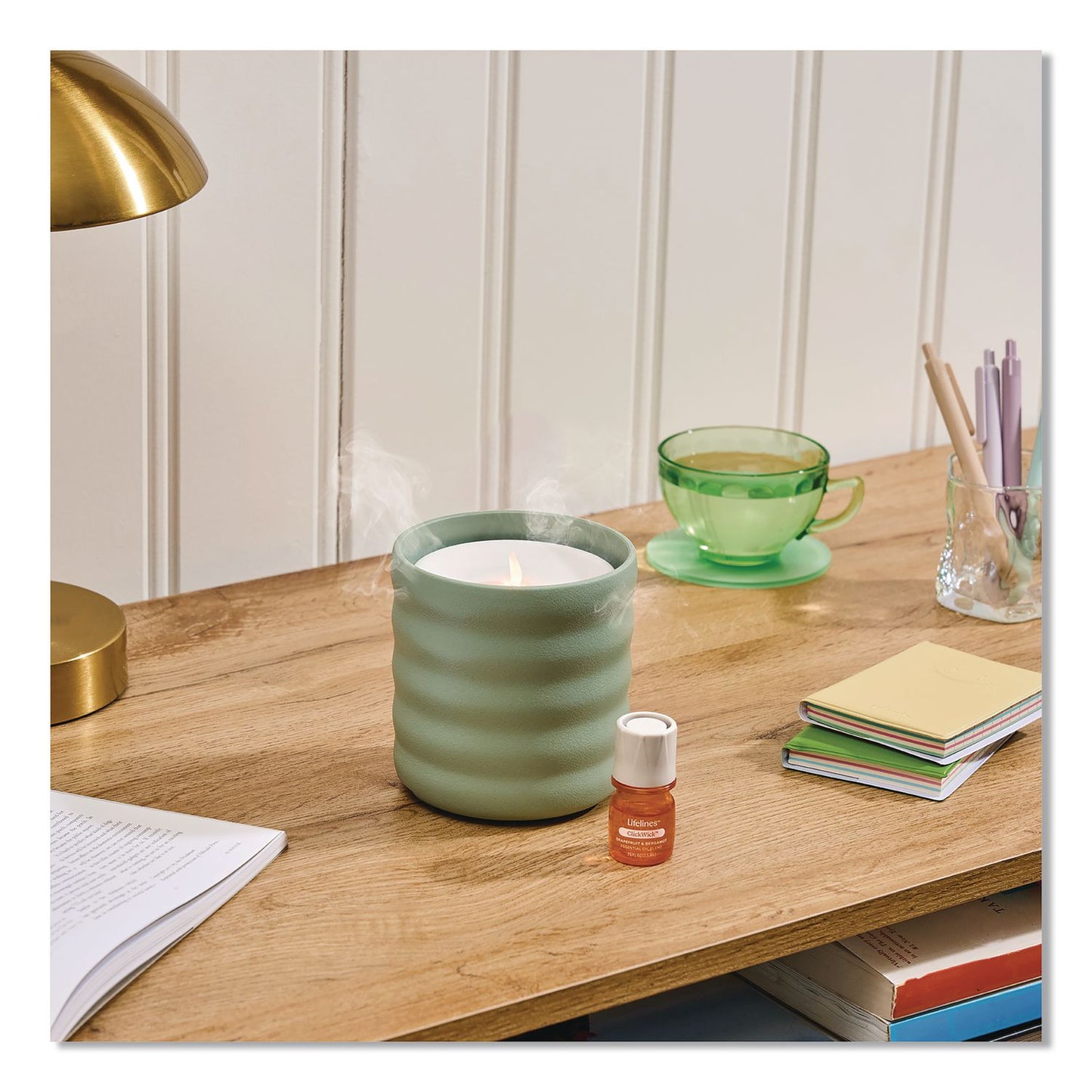 Lifelines® Aromatherapy Essential Oil Flameless Candle Diffuser with Citrus Grove Essential Oil, 5.5 x 5.5 x 5.5, Sage Green (LLN111619)
