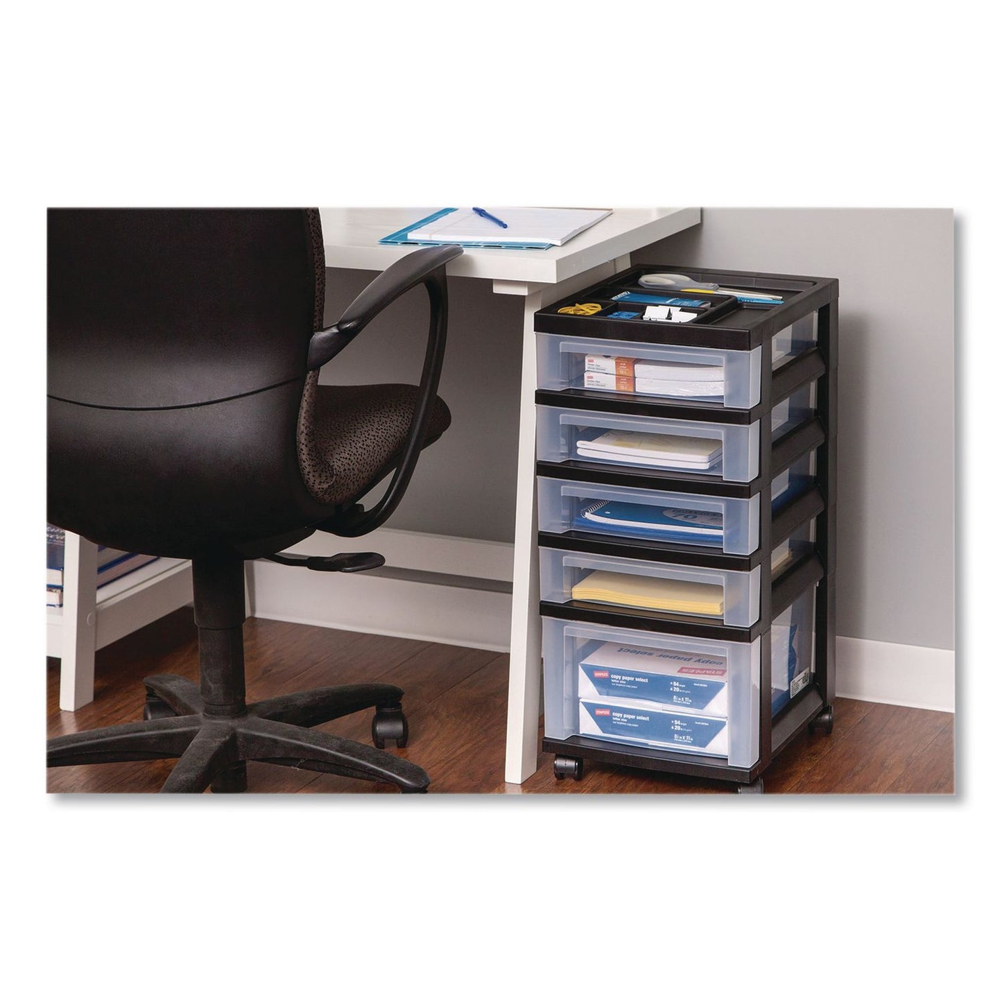 IRIS Five-Drawer Rolling Cart with Organizer Top, Plastic, 12.13 x 14.38 x 26.38, Clear/Black (IRS270015116865)