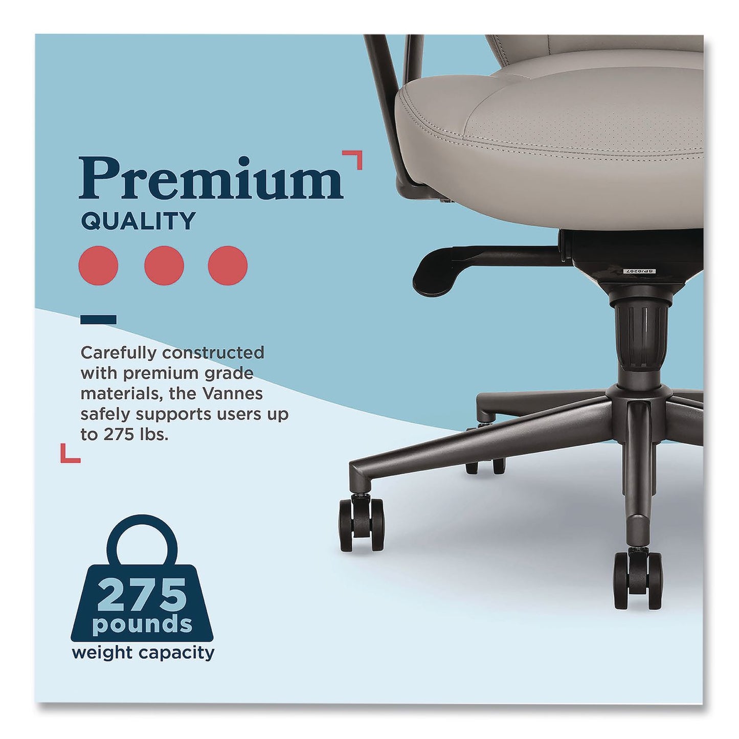 La-Z-Boy® Vannes Ergonomic Executive Chair, Supports Up to 275 lb, 20.5" to 23.5" Seat Height, Light Gray Seat and Back, Dark Gray Base (LZB60101GRY)
