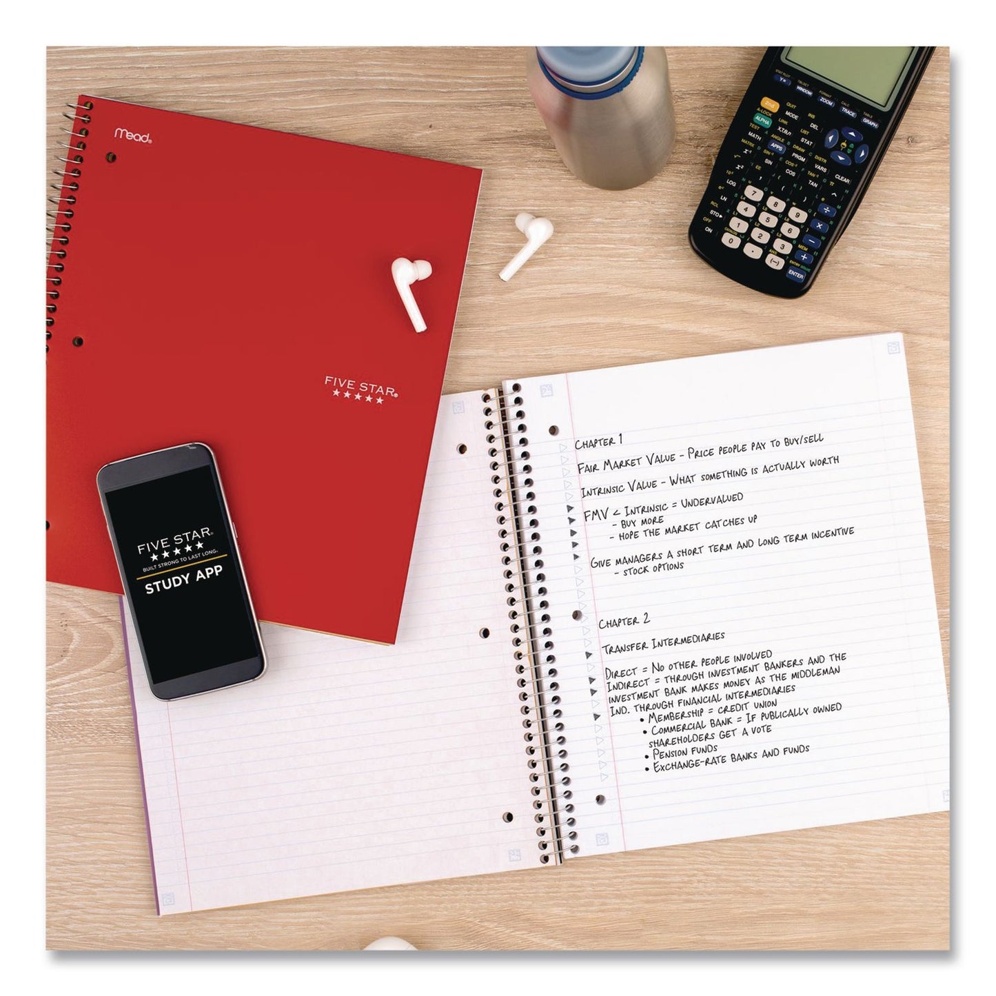 Five Star® Wirebound Notebook, 5-Subject, Medium/College Rule, Fire Red Cover, (200) 11 x 8.5 Sheets (MEA72077)