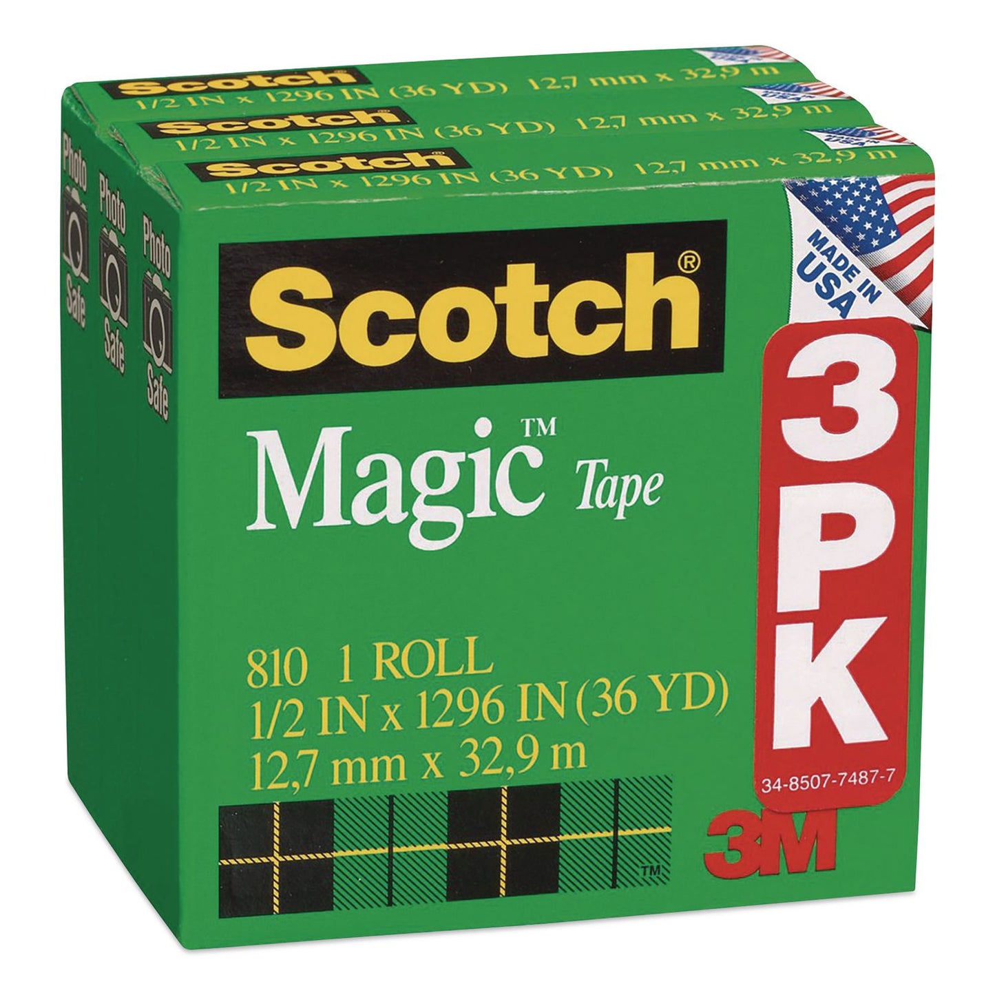 Scotch® Magic Tape Refill, 1" Core, 0.5" x 36 yds, Clear, 108 Rolls/Carton (MMM810H3CT)