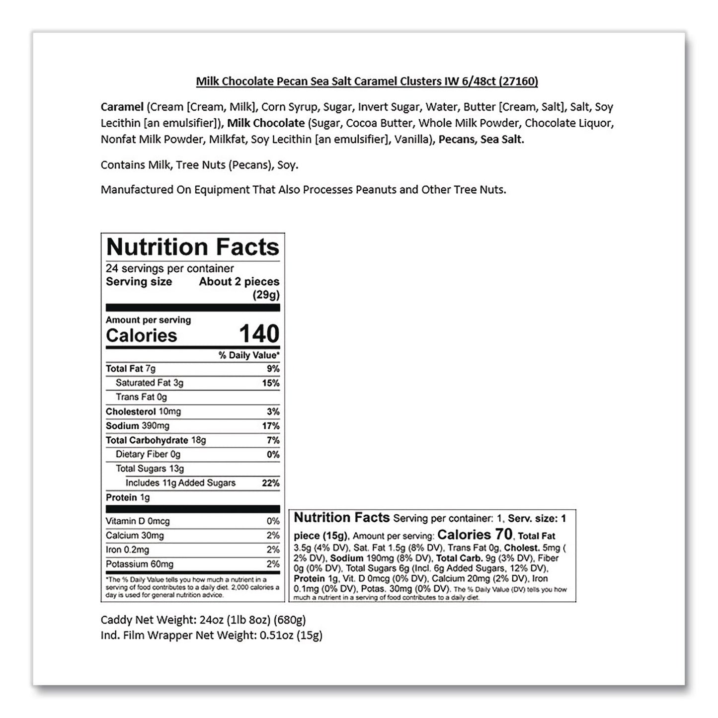 Sanders® Small Batch Wonders Snack-Size Sea Salt Caramel Pecan Cluster, 48 Pieces, 24 oz Box (NDEMRY27160)