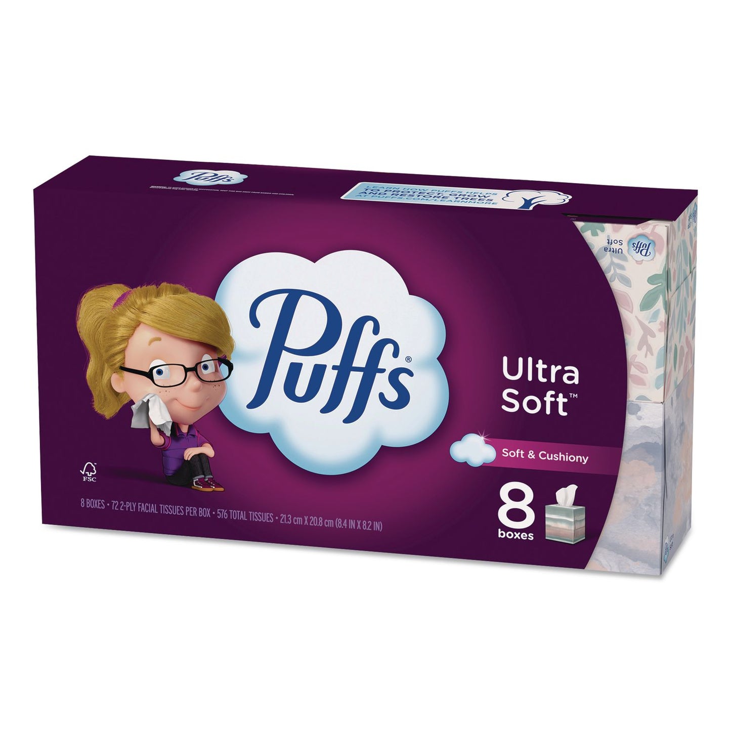 Puffs® Ultra Soft Facial Tissue, 2-Ply, White, 72 Sheets/Box, 8 Boxes/Pack (PGC61971)