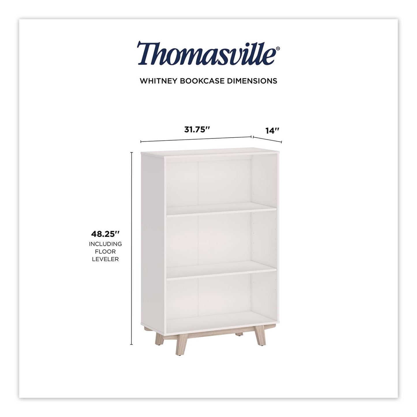 Thomasville® Whitney Bookcase, Three Shelves, 31.75w x 14d x 48.25h, White (TVFSPLSWHBKTV)