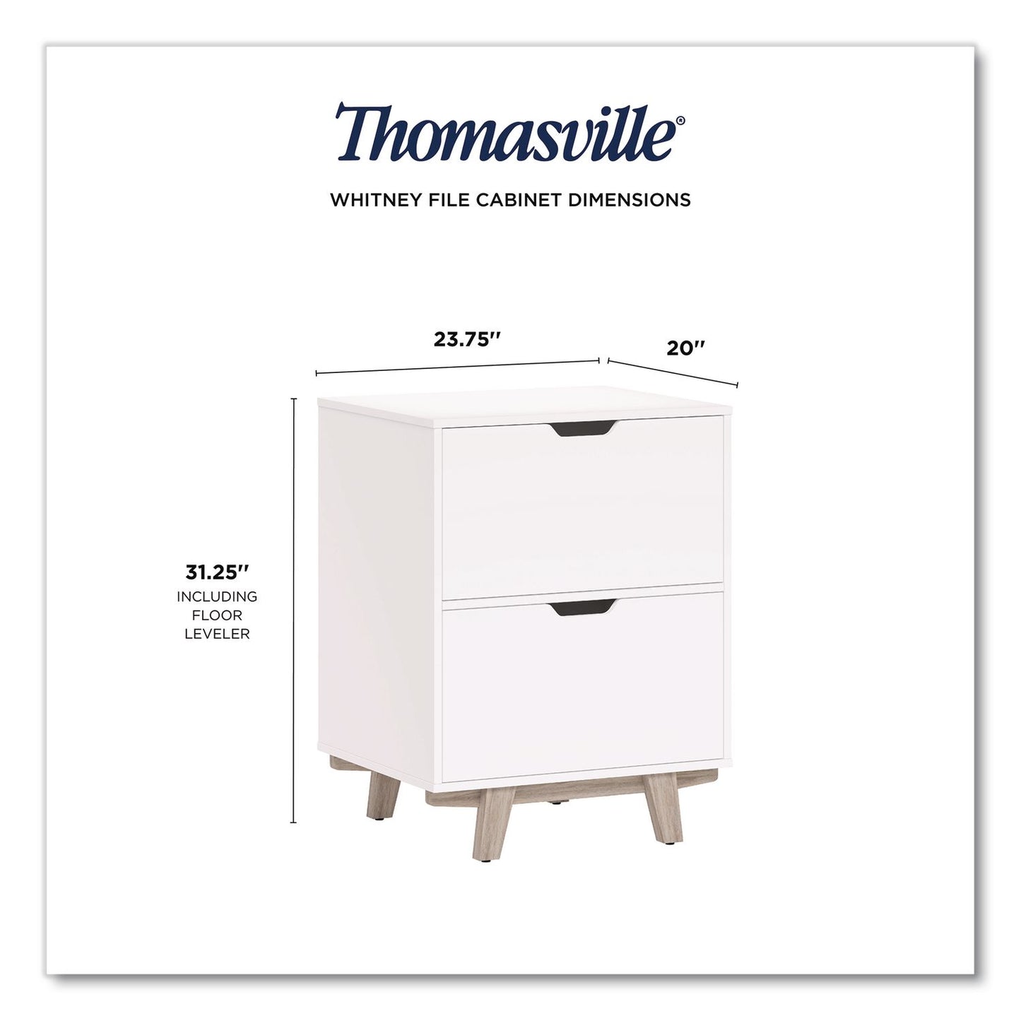 Thomasville® Whitney 2-Drawer Lateral File Cabinet, Letter/Legal Size File Drawers, 23.75" x 20" x 31.25", White (TVFSPLSWHLFTV)