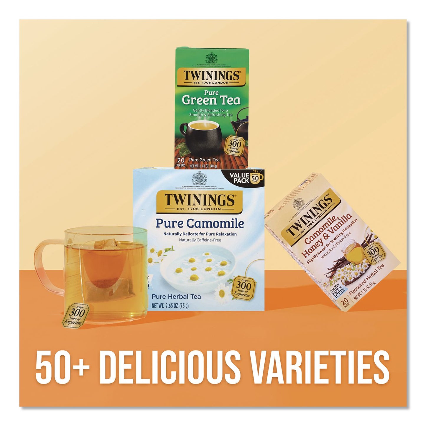 TWININGS® Tea Bags, Pure Camomile, 0.05 oz Tea Bag, 50/Box (TWGTNA53651)