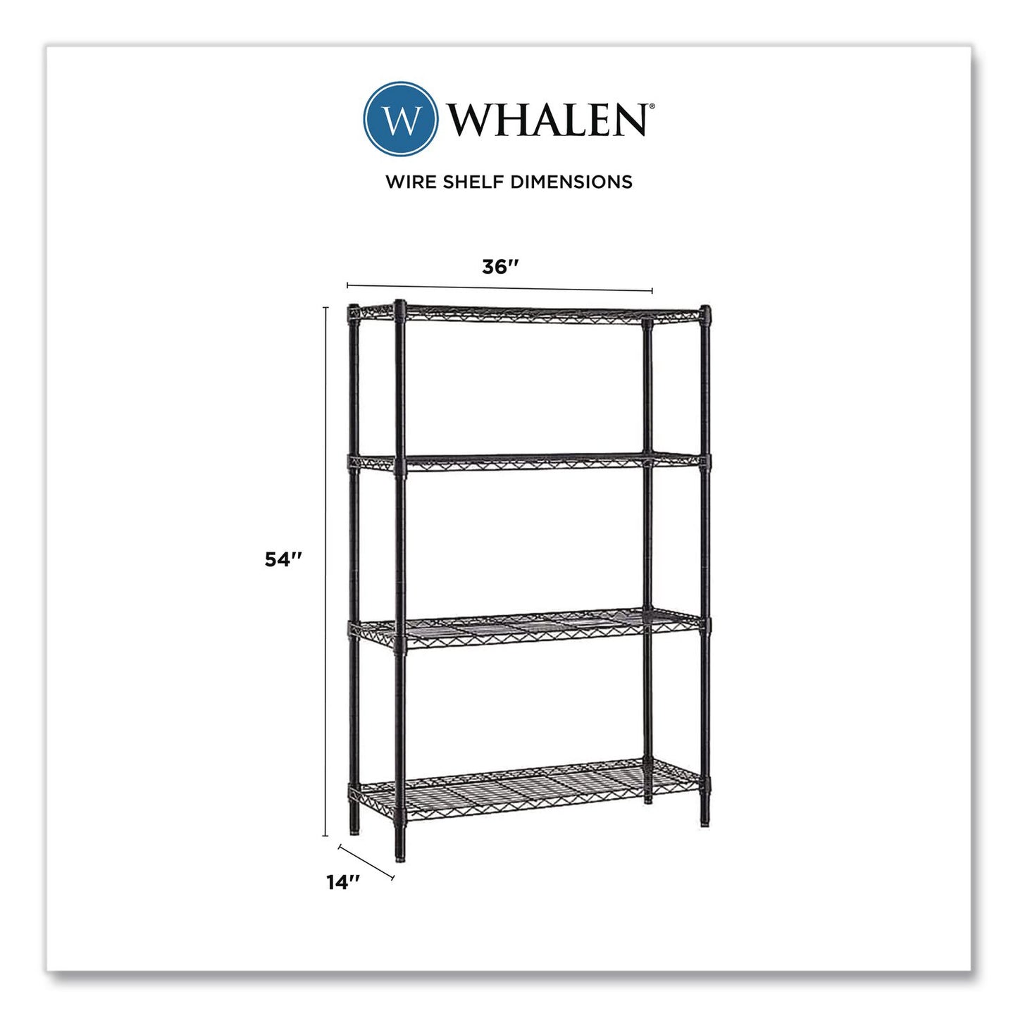 Whalen® 4-Shelf Wire Shelving Unit, 36w x 14d x 54h, Black (WHLWS1436544B)