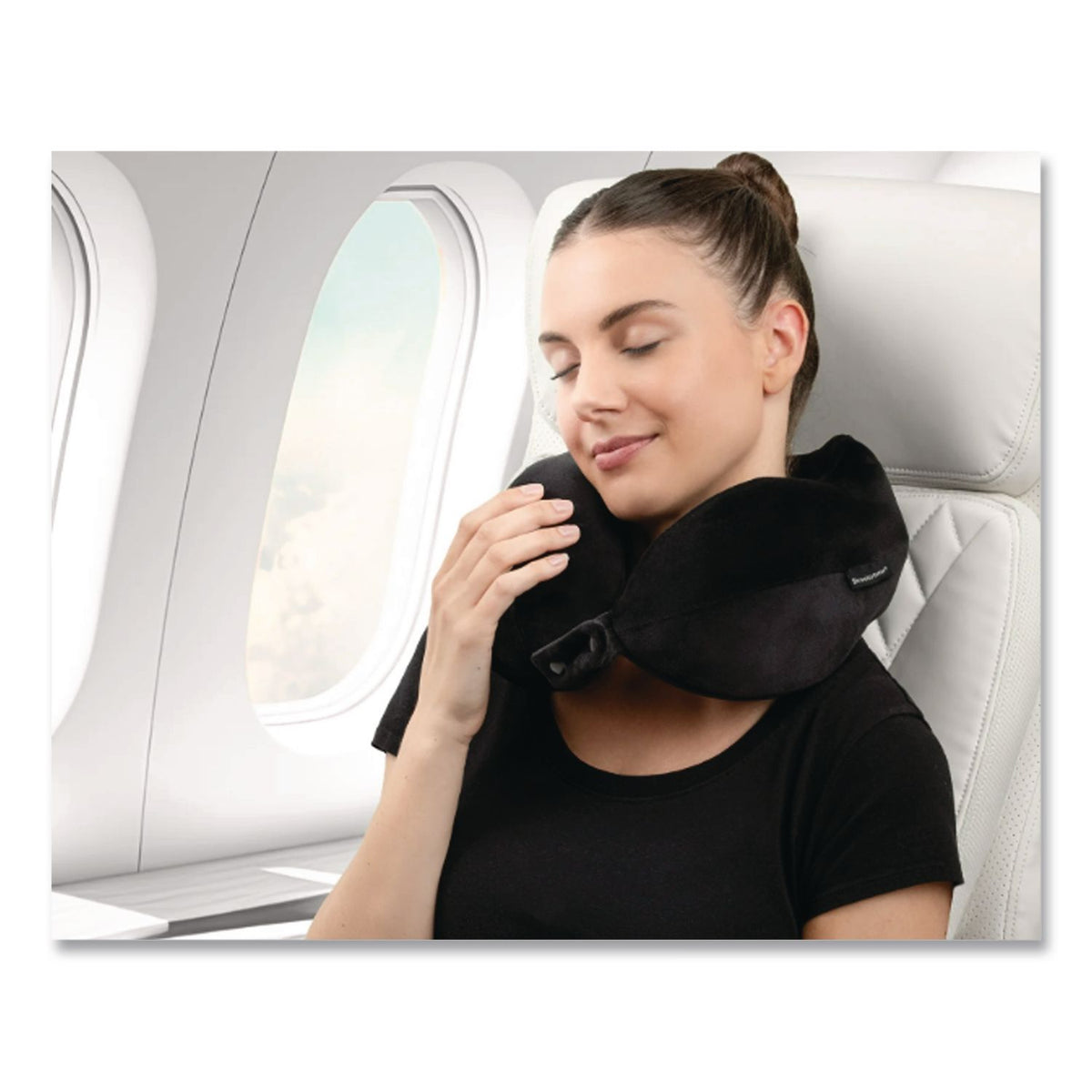 Brookstone® Memory Foam Fabric Travel Pillow, One Size Fits Most, 9.84 x 5.5 x 11, Black (BKTBNPM0001)