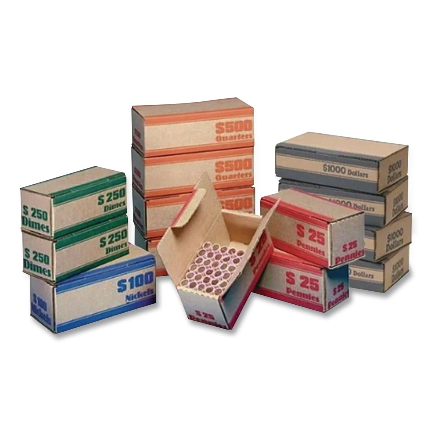 CONTROLTEK® Nickels Coin Box, Accommodates $100 in Nickels, 15.5" x 19.25" x 4.5", Blue/Kraft, 50/Pack (CNK560060)