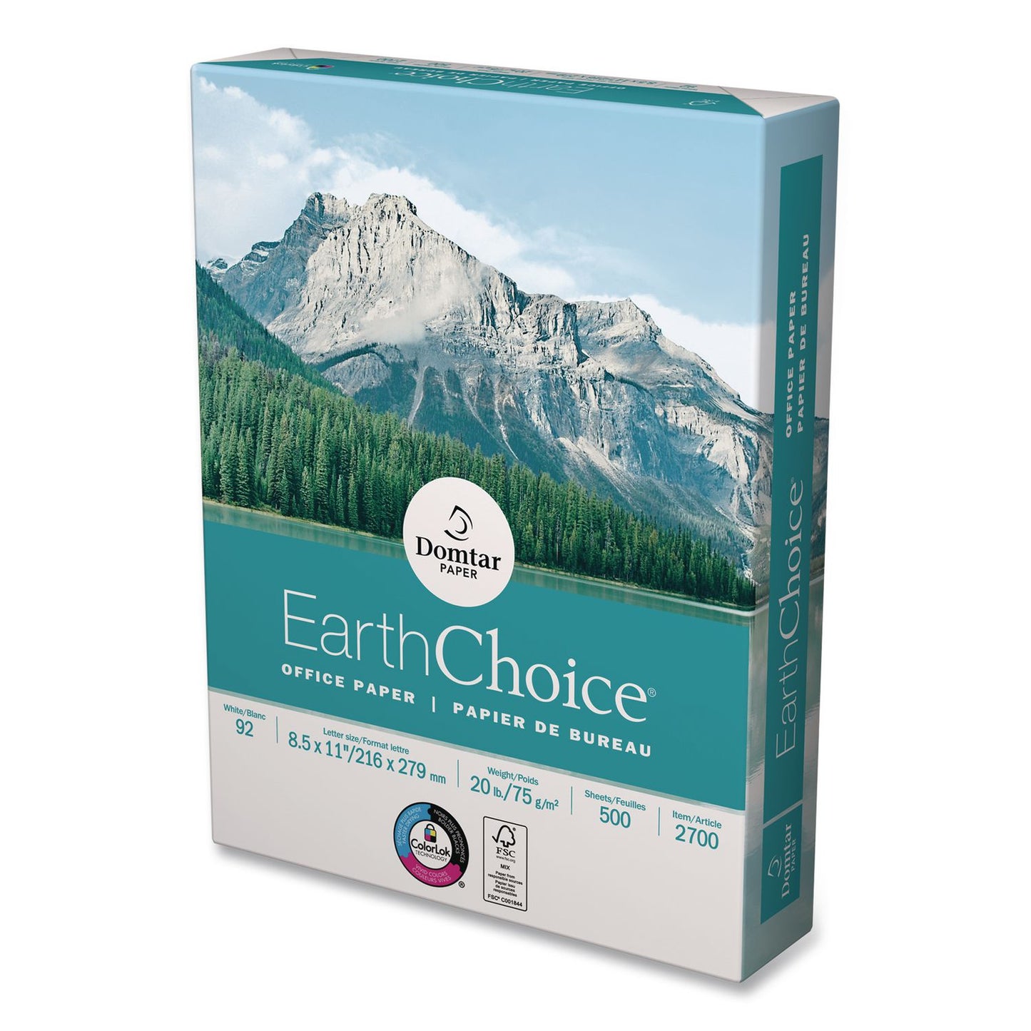 Domtar EarthChoice Office Paper, 92 Bright, 20 lb Bond Weight, 8.5 x 11, White, 500/Ream (DMR2700RM)