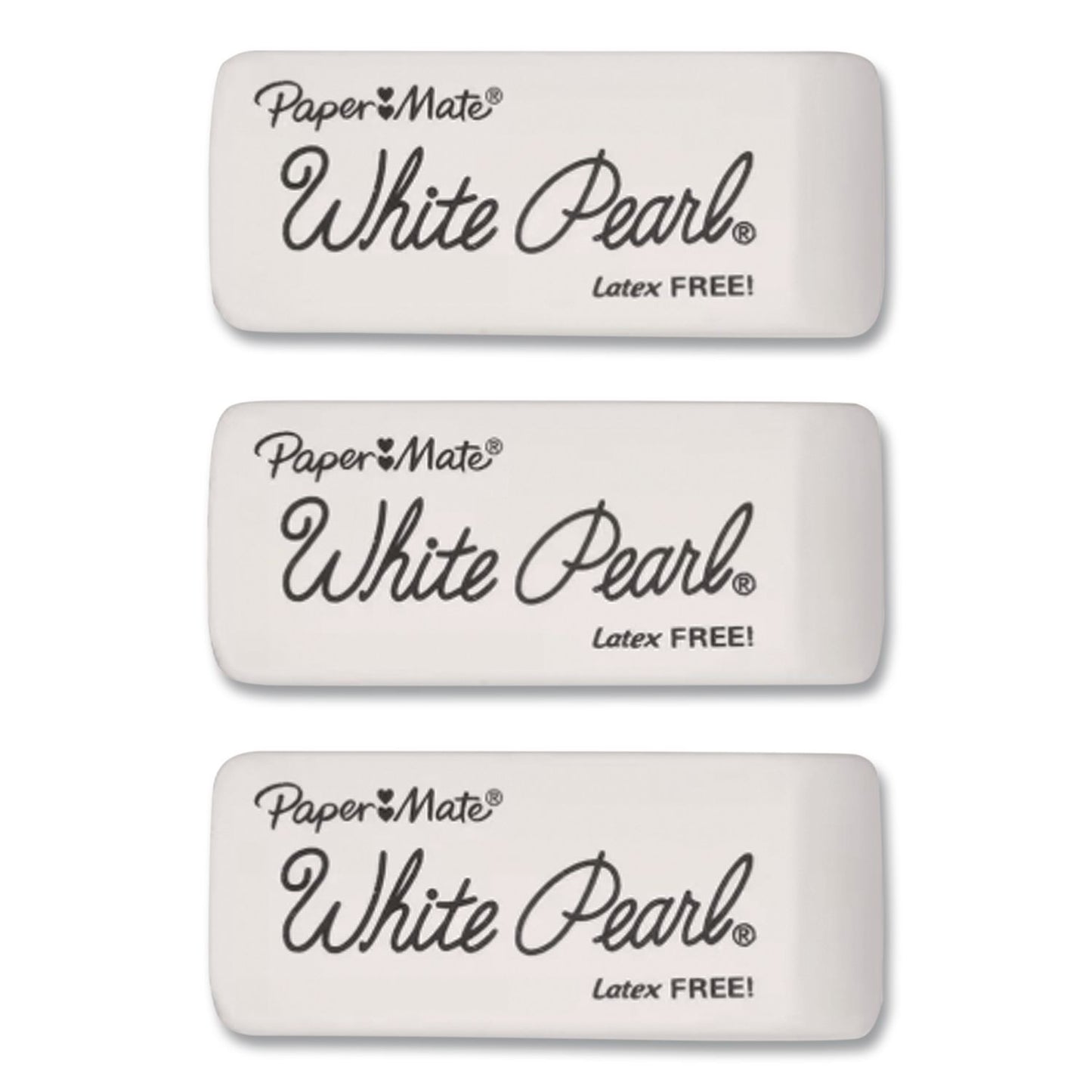 Paper Mate® White Pearl Latex-Free Plastic Eraser, For Pencil Marks, Rectangular Block, White, 3/Pack (PAP70624)