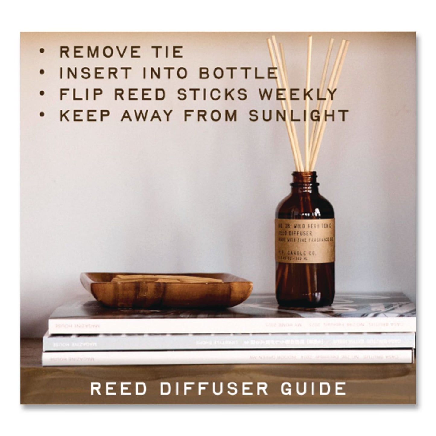 P.F. Candle Co. Reed Diffuser, Teakwood and Tobacco, 3.5 oz, 4.25" Bottle, 9" Reeds, Amber (PFRRD4)