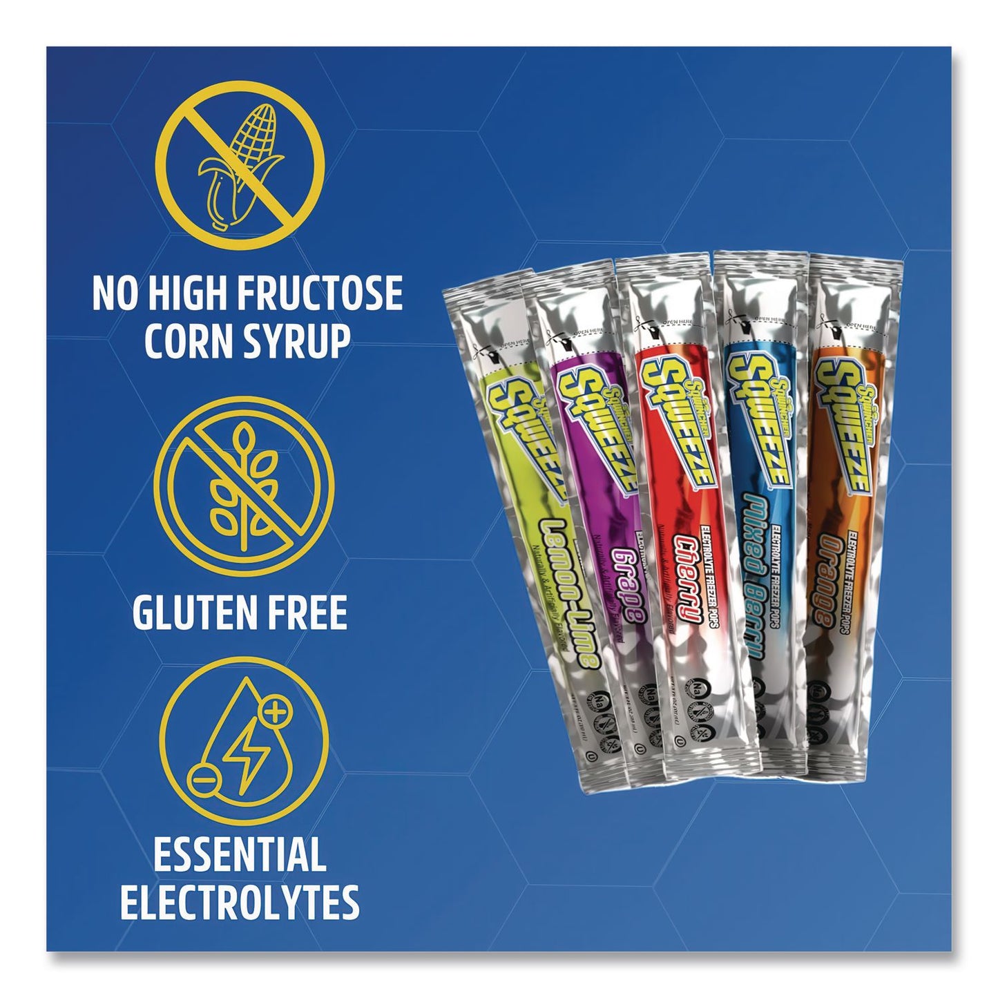 Sqwincher® Sqweeze Freeze Pops, Assorted Flavors, 3 oz Packets, 150/Carton (SQW159200201)