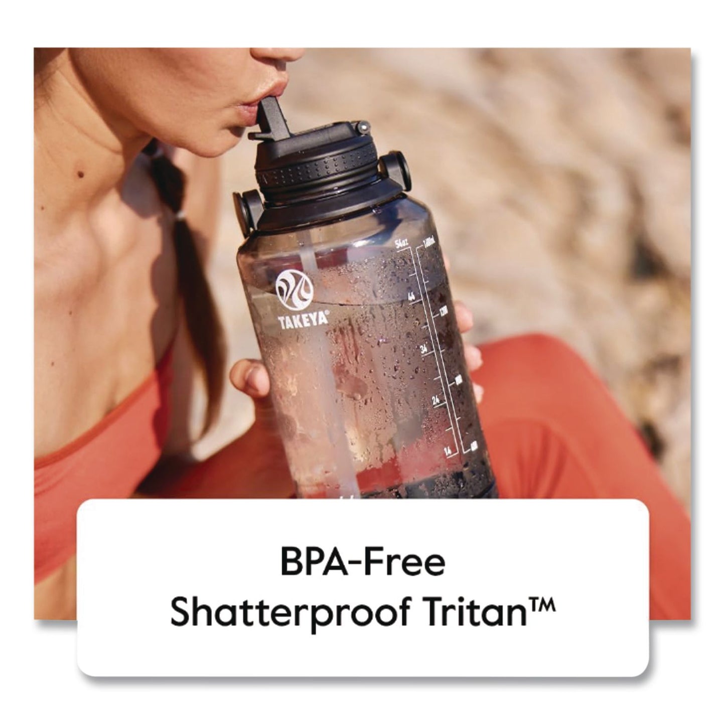 TAKEYA® Tritan Motivational Plastic Water Bottle, 64 oz, Stormy Black (TKY54145)