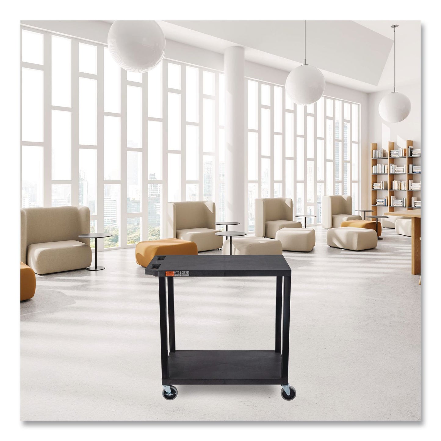 Luxor TUFFY XL Two-Shelf Multipurpose Utility Cart, Plastic, 400 lb Capacity, 35.25" x 18" x 33, Black (LXCEC22B)