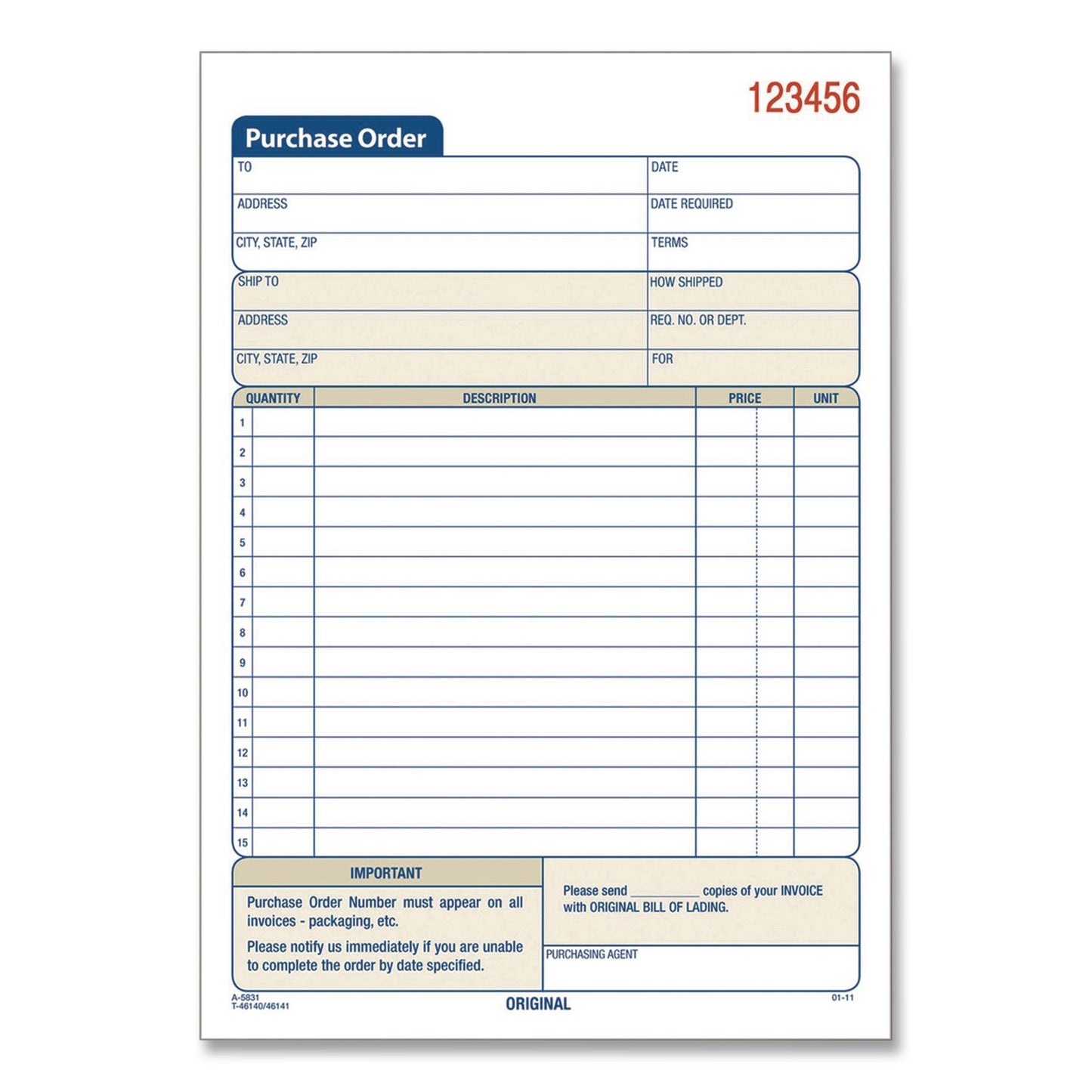 Adams® Multipart Purchase Order Pad, Three-Part Carbonless, 8.44 x 5.56, 50 Sets/Pad,10 Pads/Pack (ABFTC583110)