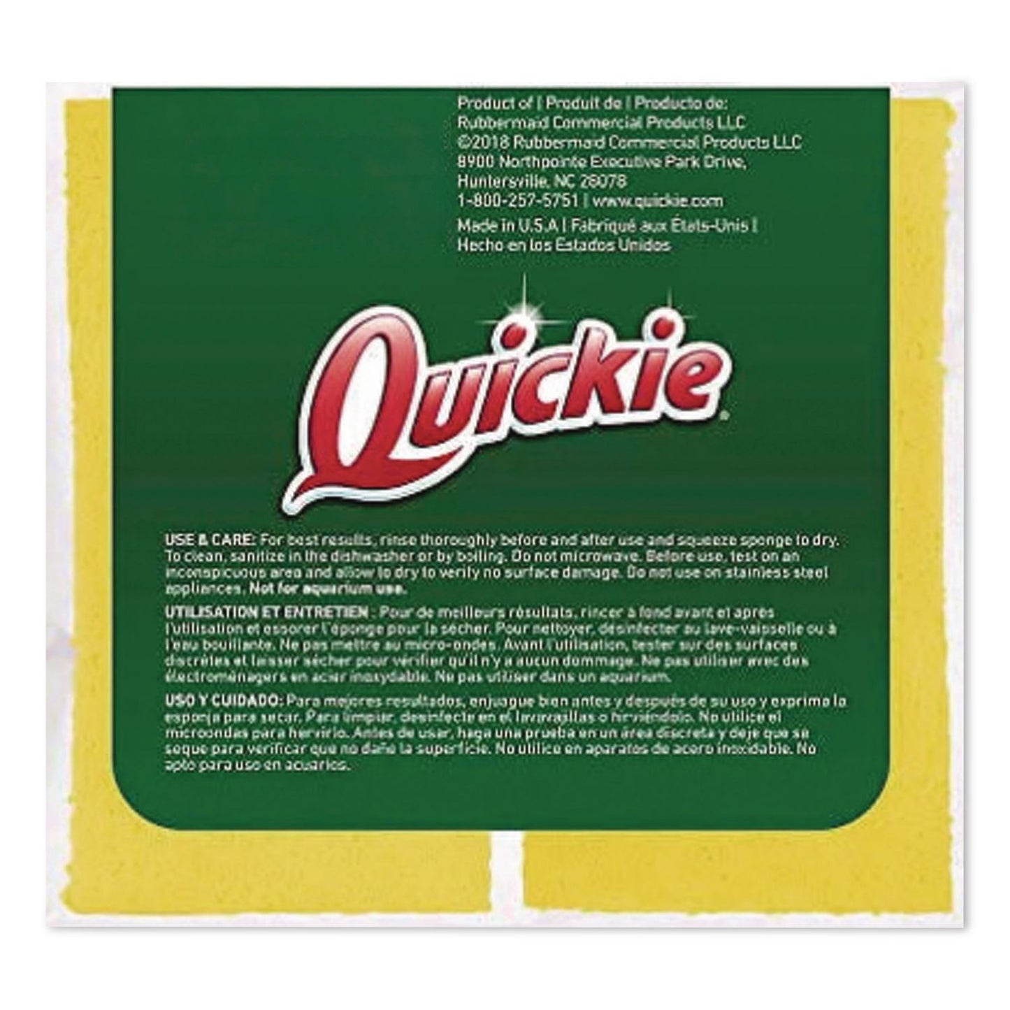 Quickie® Heavy-Duty Scrubber Sponge, 4 x 2.5, 1" Thick, Yellow/Green, 6/Pack (QCK2052220)
