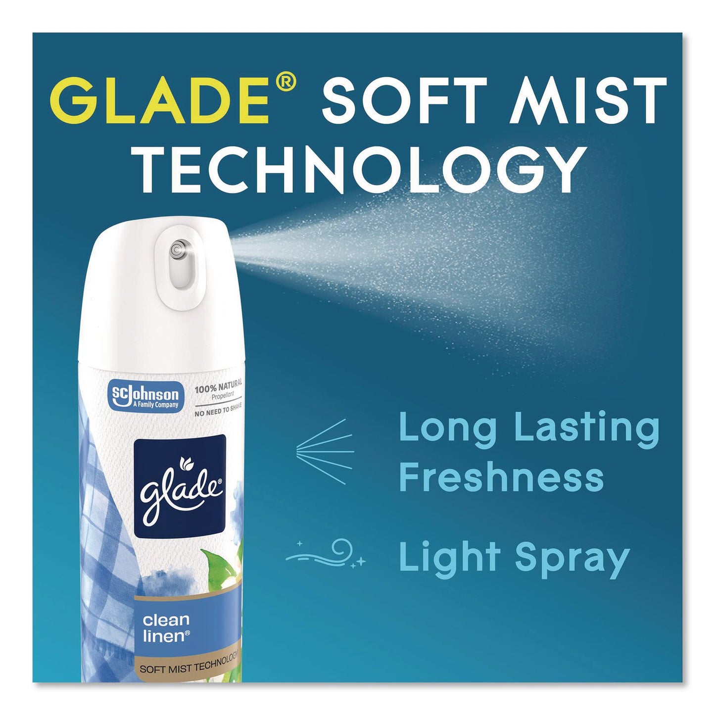 Glade® Air Freshener, Clean Linen, 13.8 oz Aerosol Spray, 3/Pack (SJN391465)