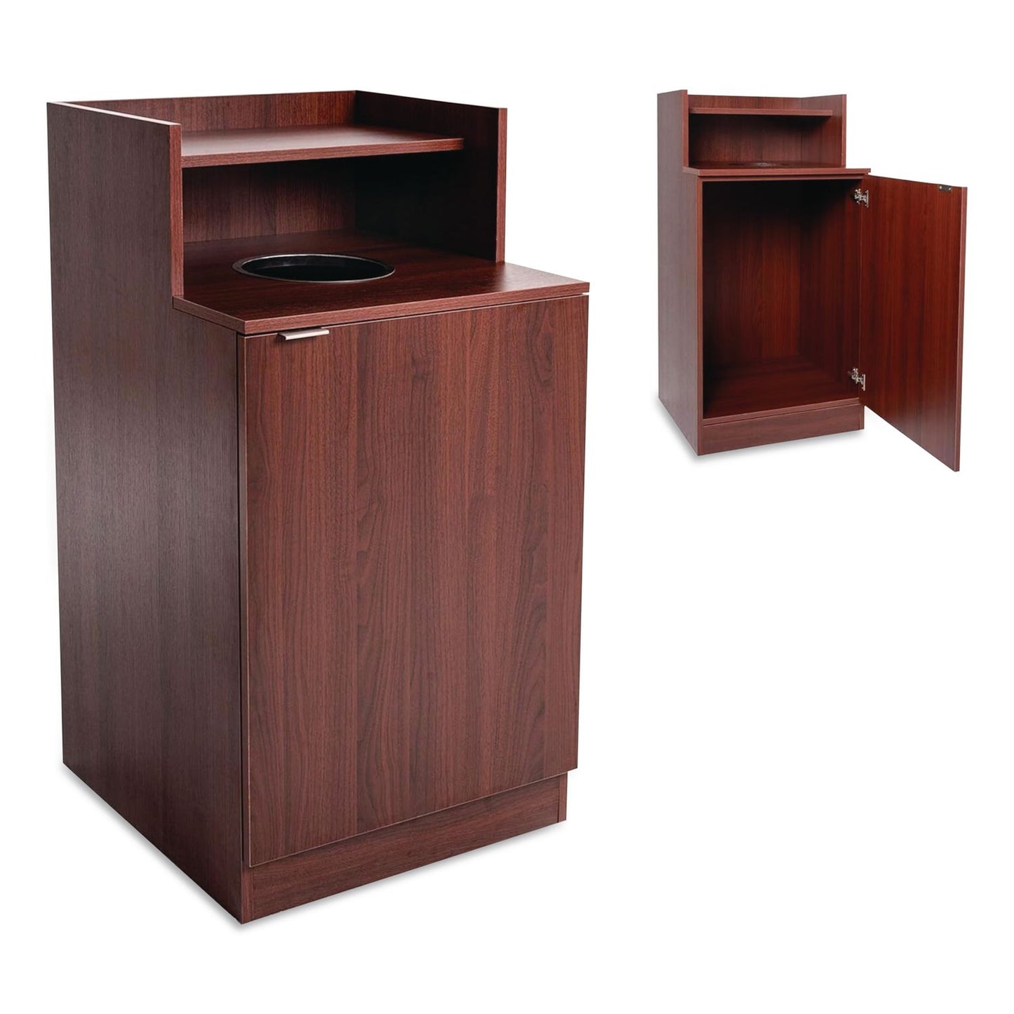 Alpine Industries Food Service Trash Enclosure, 32 gal, Melamine Faced Chipboard, Mahogany (ALH476DHMA)