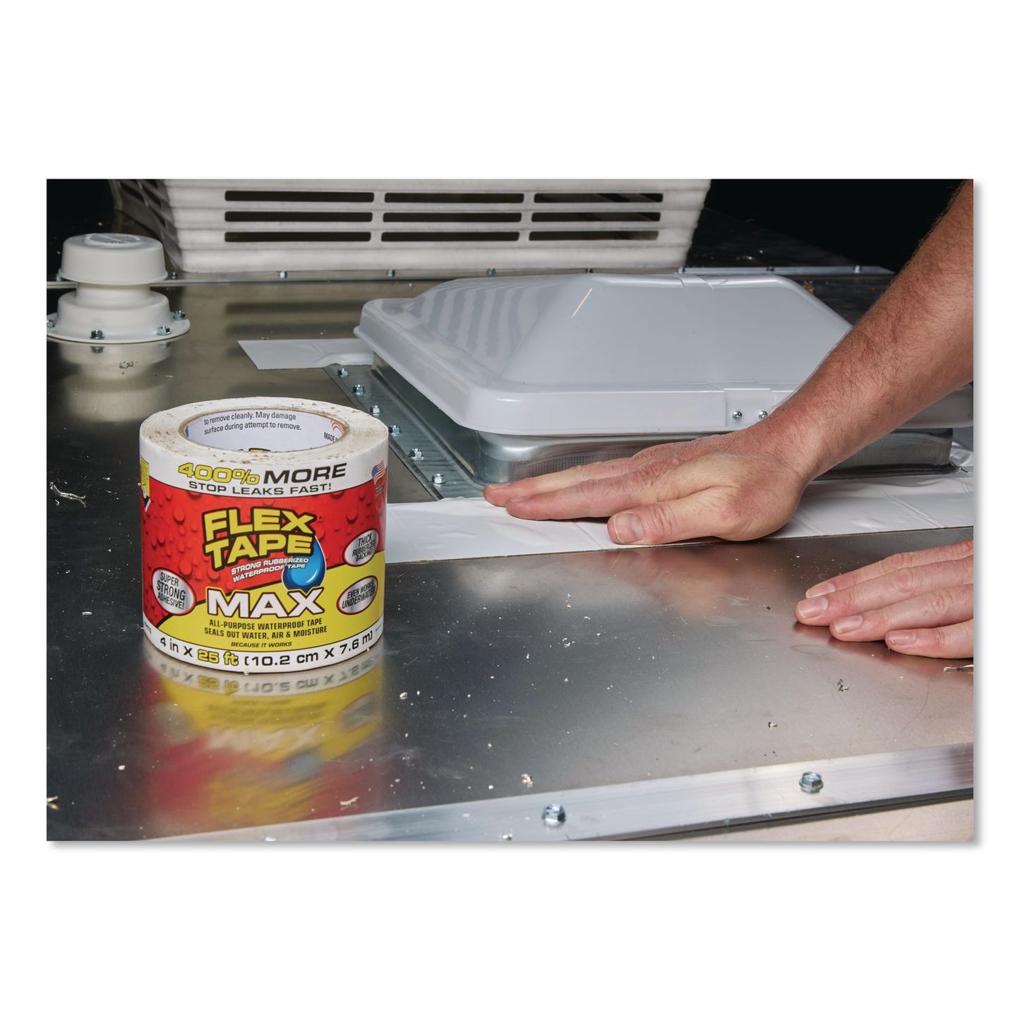 Flex Seal Products® MAX Strong Rubberized Waterproof Tape, 4" Core, 39 mils Thick, 4" x 25 ft, White, 3/Carton (FSGTFSMAXWHT04)