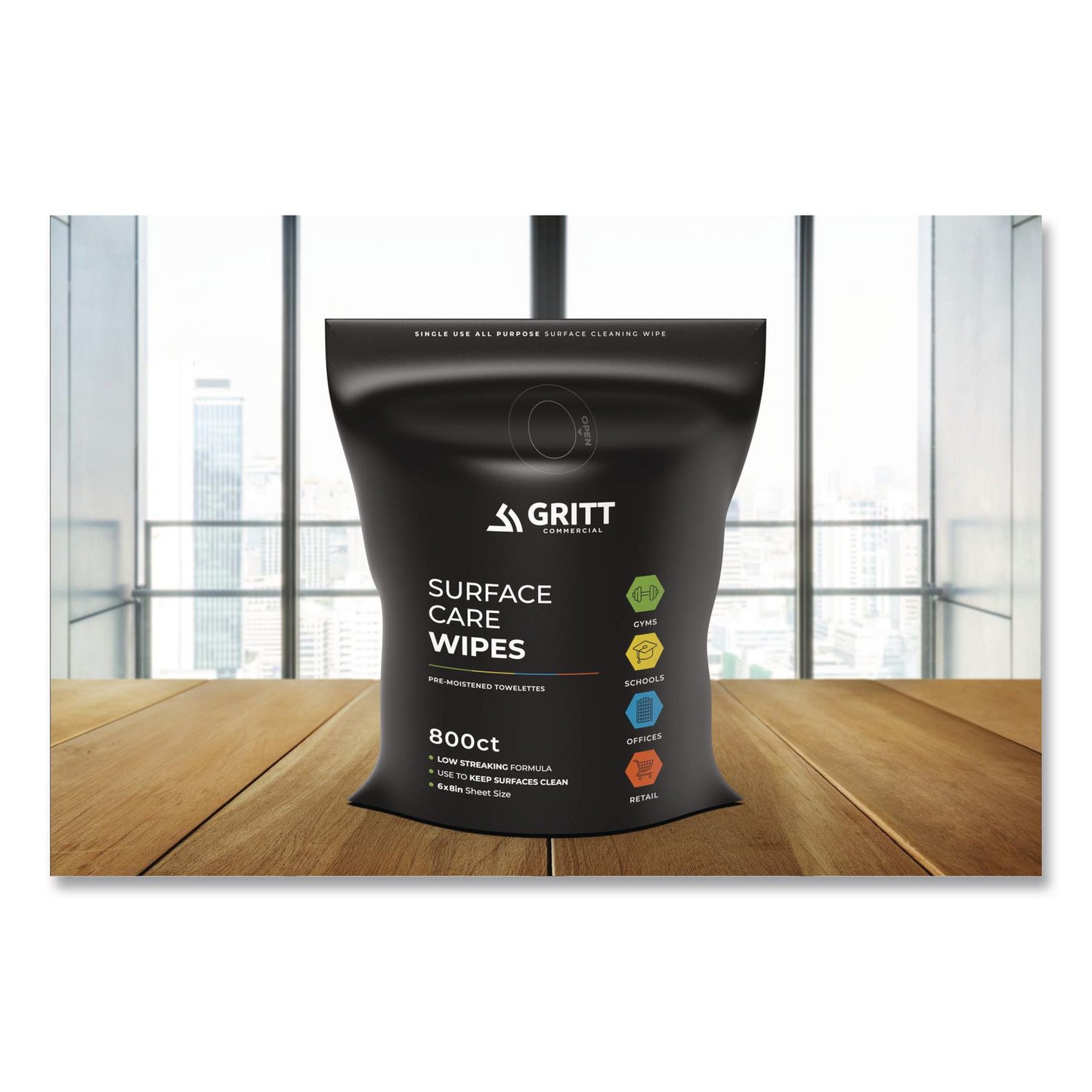 Gritt Commercial Surface Care Wipes, 1-Ply, 6 x 8, Fresh Scent, White, 800 Wipes (GCEGRI5RW1)