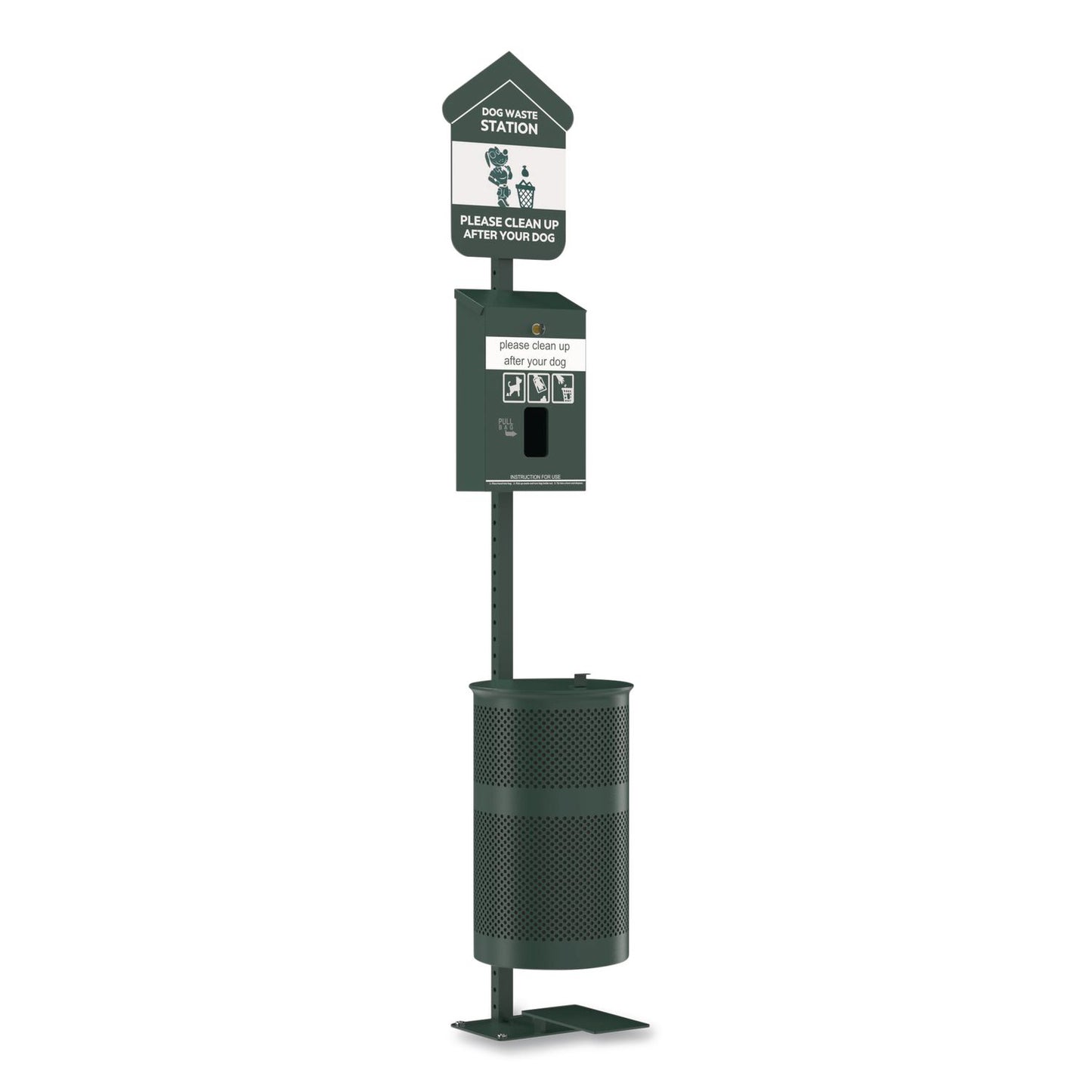 Furloo Pet Waste Station Kit with Foot Pedal, Header Bag Locking Dispenser, 11.5 Gallon Trash Can, Pole, and Glow-in-the-Dark Sign (GCEFLO11HSG)