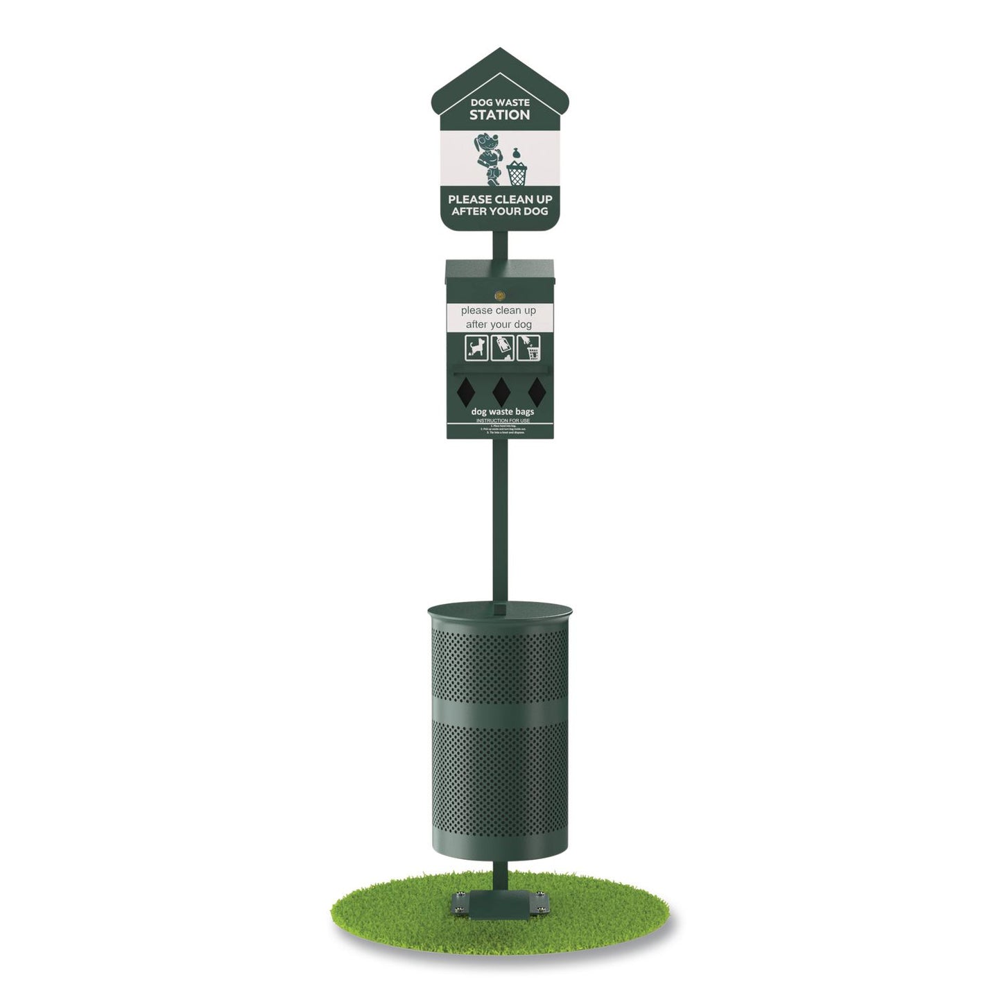 Furloo Pet Waste Station Kit with Foot Pedal, Roll Bag Locking Dispenser, 11.5 Gallon Trash Can, Pole, and Glow-in-the-Dark Sign (GCEFLO11RSG)