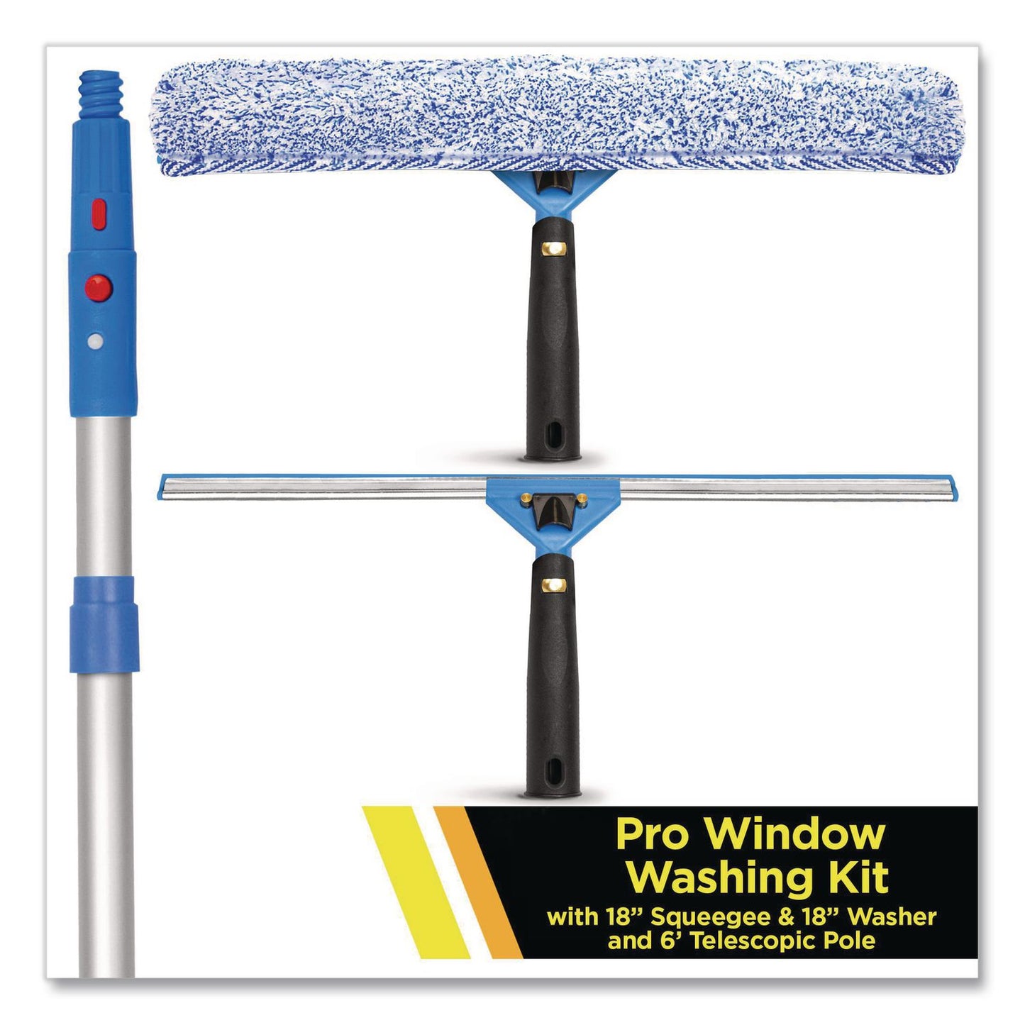Gritt Commercial Pro Window Washing Kit with Squeegee, Washer and 6 ft Telescopic Pole, 18" Wide Blade, 3/Kit (GCEGRI1376F183P)