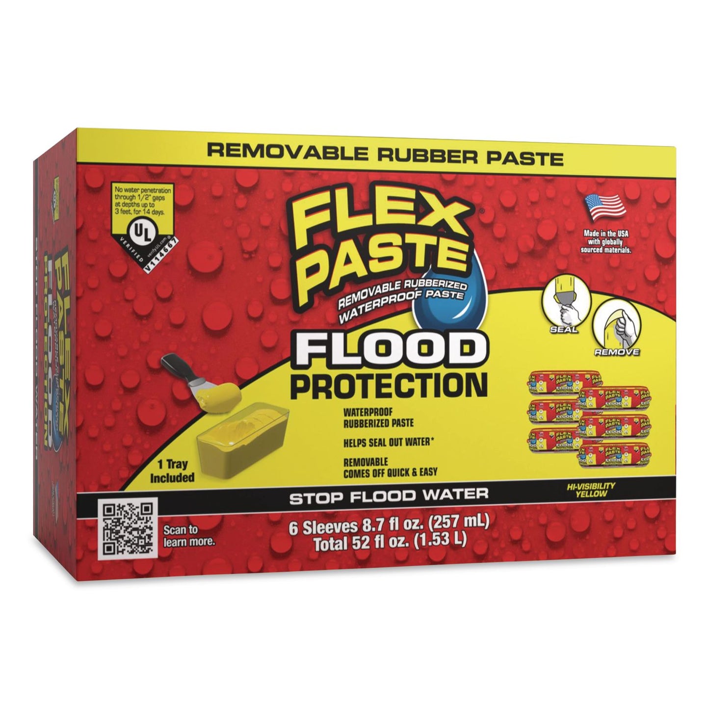 Flex Seal Products® Flex Paste Flood Protection Paste, (6) 8.7 oz Sleeves with Tray/Pack, Dries Yellow, 2 Packs/Carton (FSGRPSYELR64)