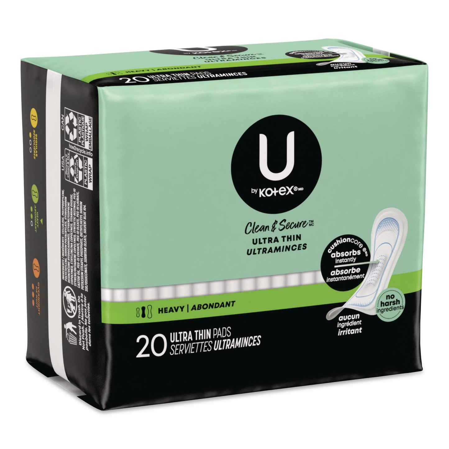 Kotex® U by Kotex Security Ultra Thin Feminine Pads, Heavy Absorbency, 20/Pack, 8 Packs/Carton (KCM53088CT)
