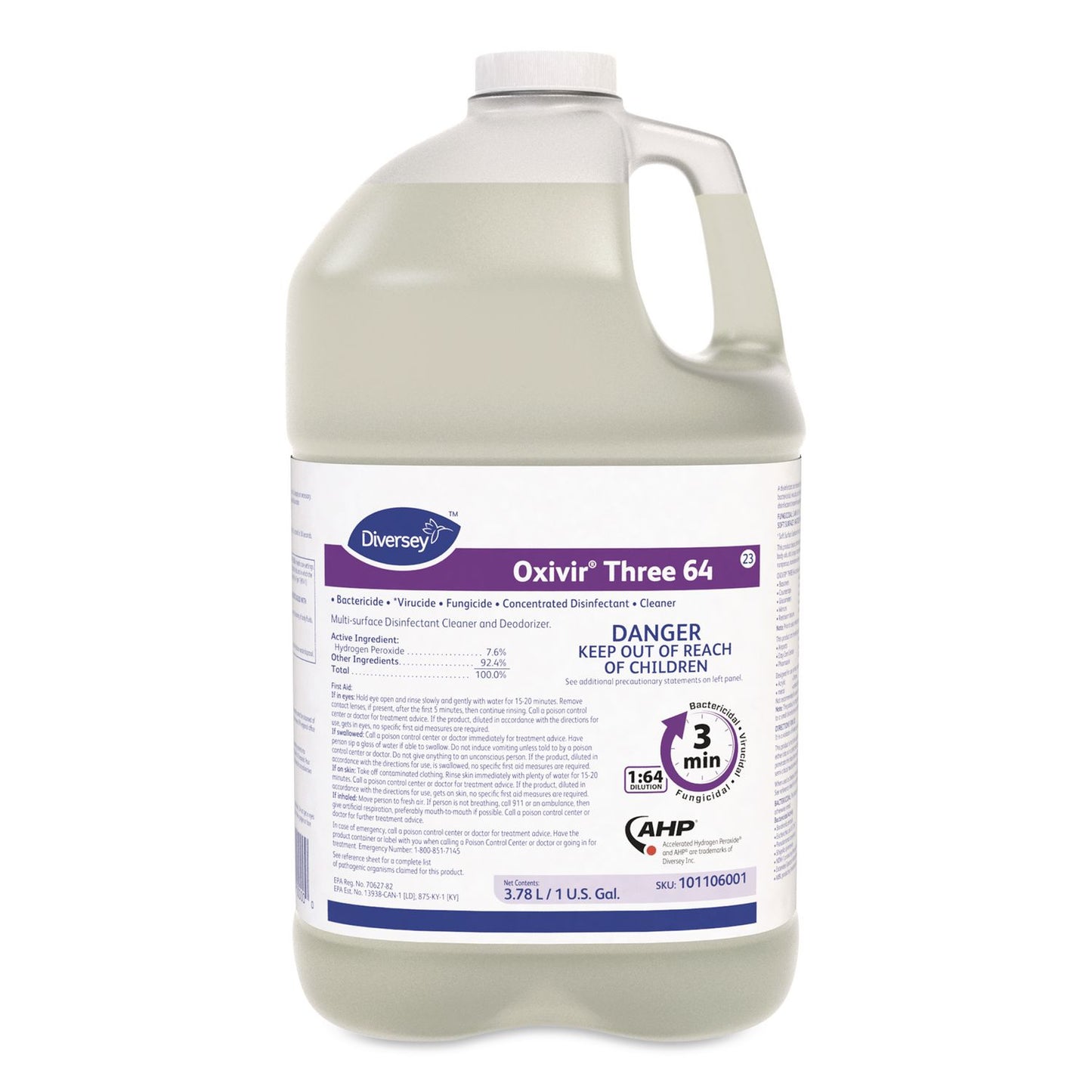 Diversey™ Oxivir Three 64 Disinfecting Cleaner and Deodorizer, 1 gal Bottle, 4/Carton (DVO101106001)