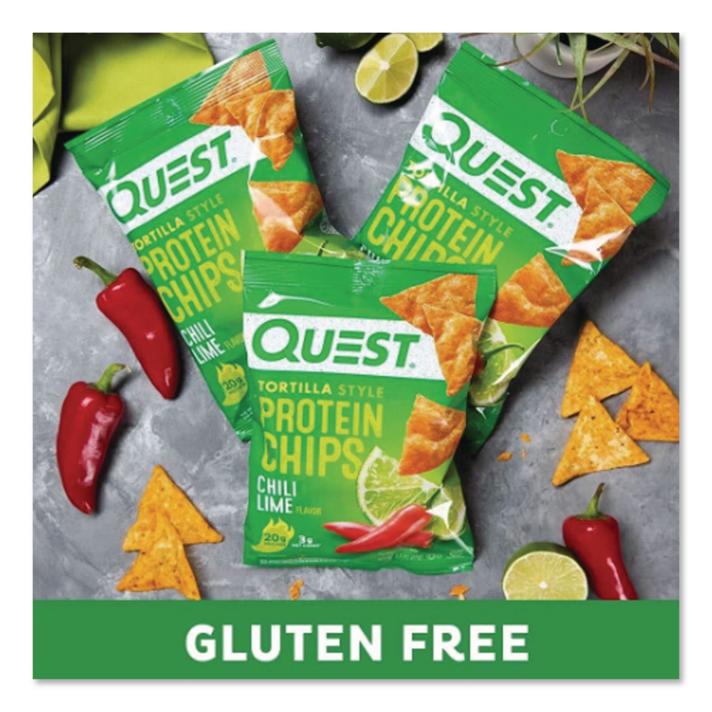 Quest® Chili Lime Tortilla Style Protein Chips, 1.1 oz Bag, 8/Carton (QCCQUN01028)